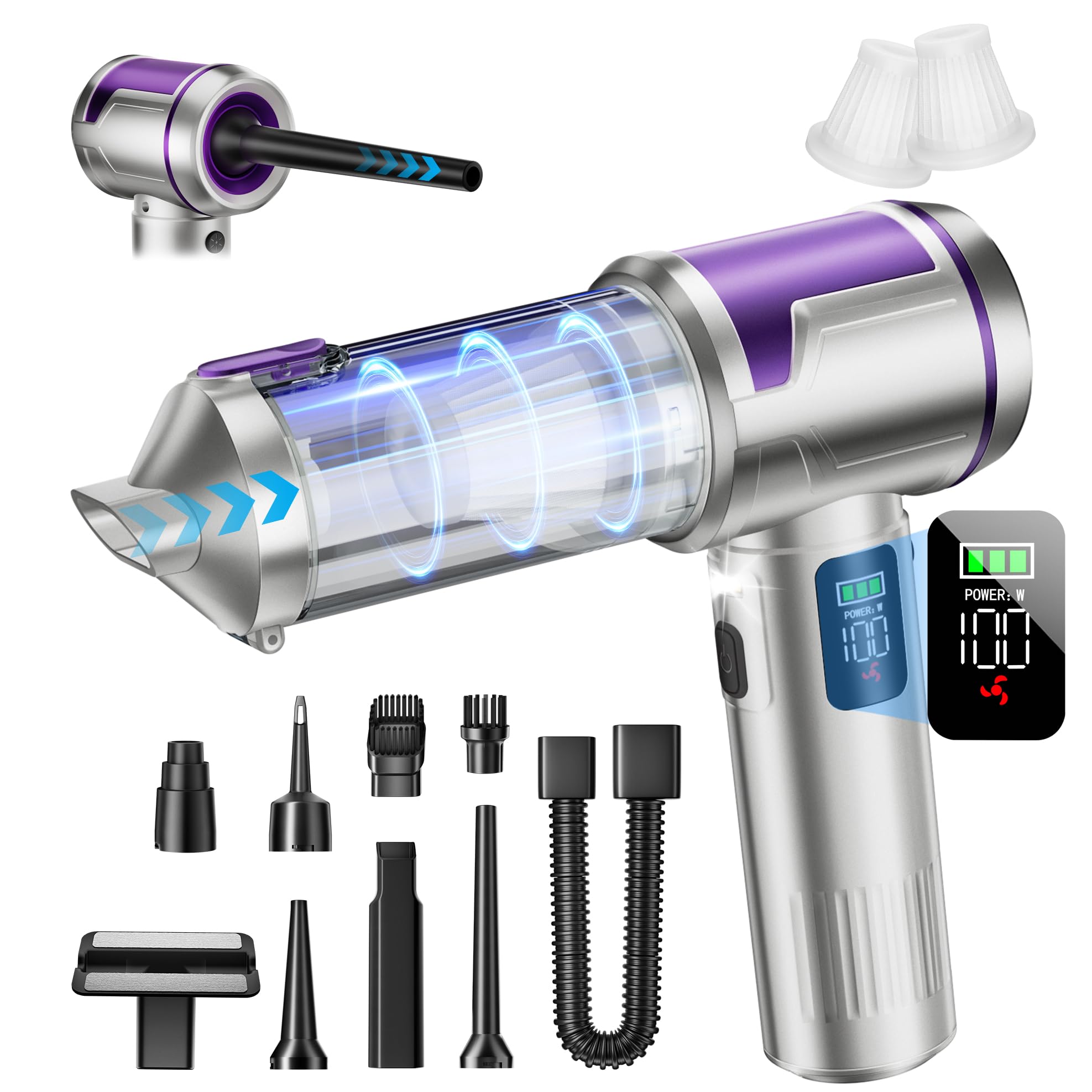 AOHPEGN Handheld Car Vacuum Portable Cordless, 22000Pa High-Power Suction Hand held Vacuum Cleaner & Air Duster for Car Cleaning