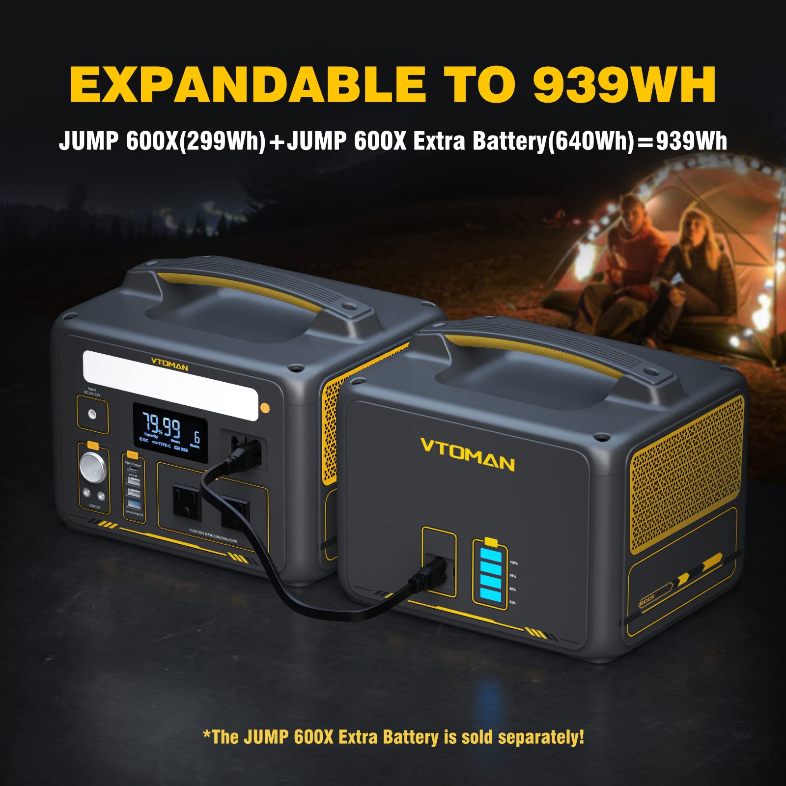 Vtoman 600W Portable Power Station, Lfp Battery Powered Generator With 2X 600W Ac Outlets (Surge 1200W), 4X Usb Ports, 3X Dc Out
