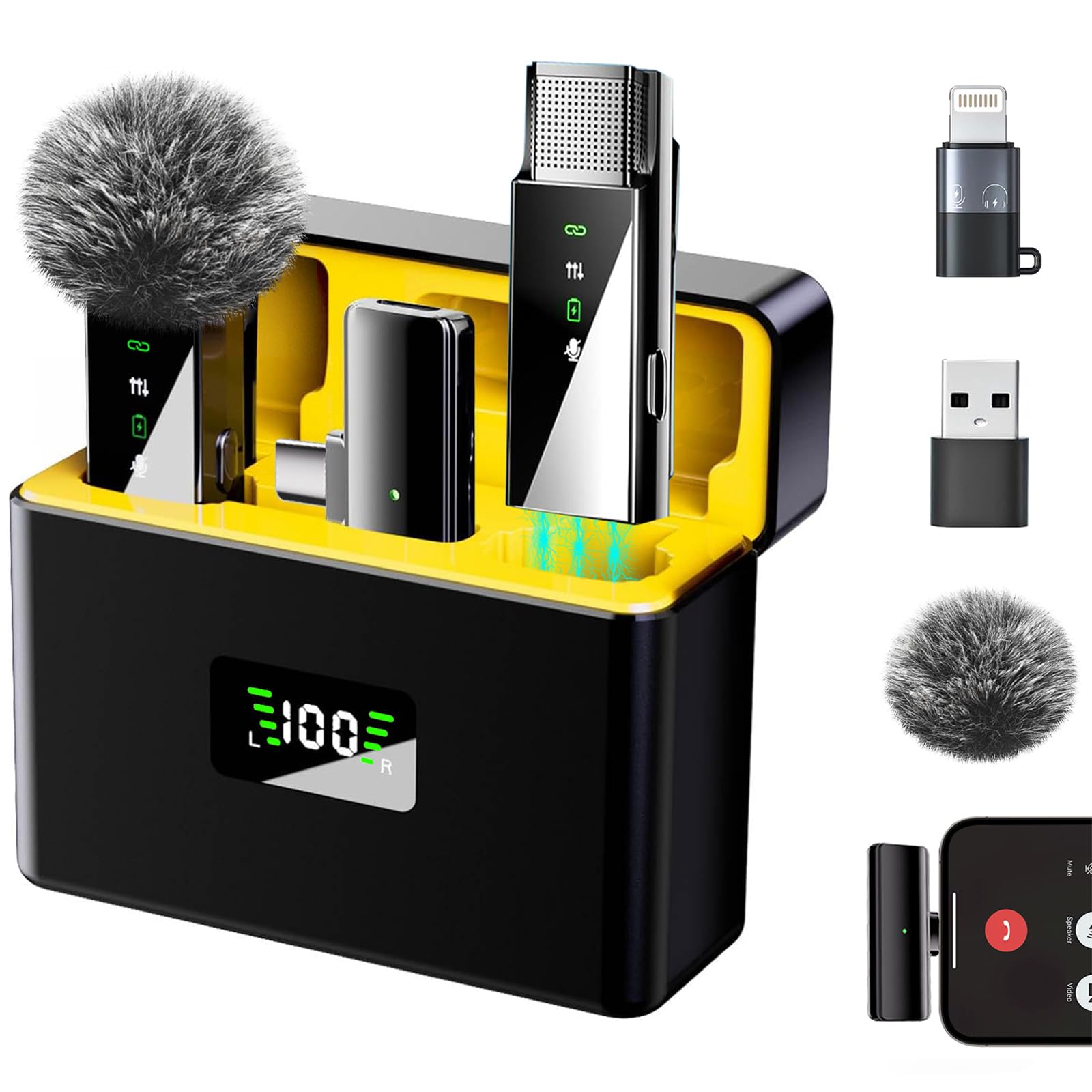 Yoobao Wireless Lavalier Microphone For Iphone 16 15 14, Android, Pc, Usb C Mini Microphones With Metal Charging Case, 164Ft Ran