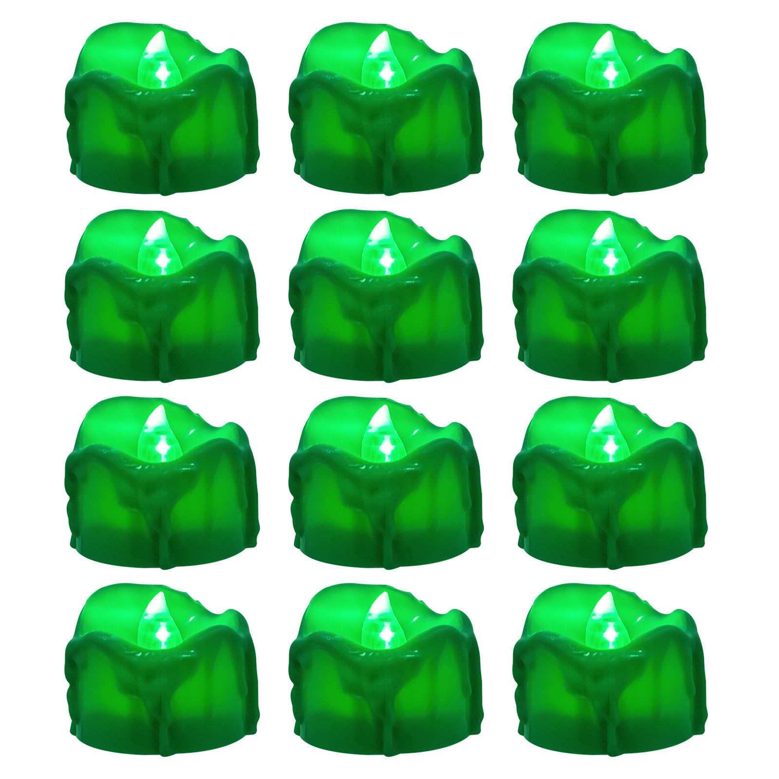 Windshell Green Flickering Flame Tealight Candles With Timer, Melting Design (Plastic), Battery Operated Led Flameless Tea Light