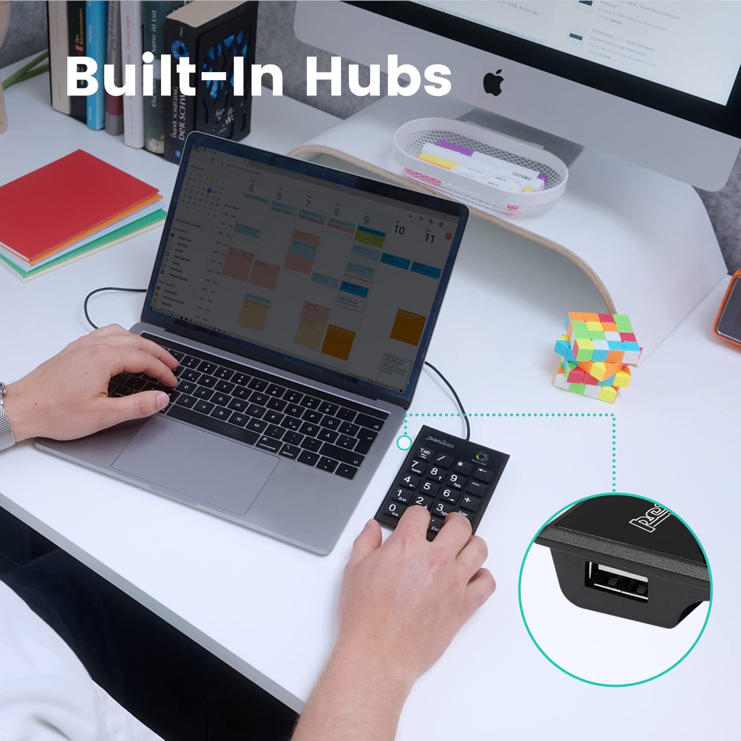 Perixx Peripad 202C Wired Usb C Slim Numeric Keypad   Scissor Keys With 2 Usb A Hubs And Tab Key   Compatible For Tablet, Laptop