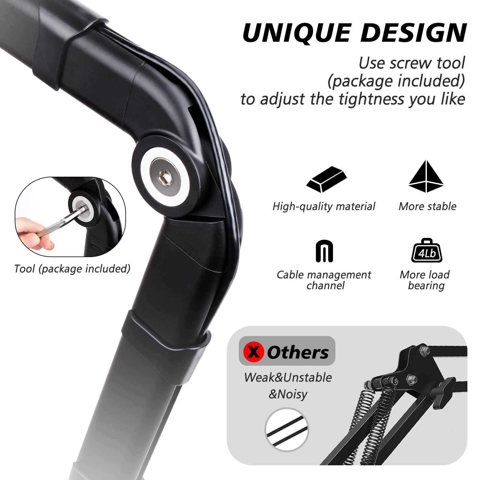 Blue Yeti Boom Arm With Extension Tube   Mic Boom Arm Compatible With Hyperx Quadcast, Weighted Metal Height Adjustment Mic Arm