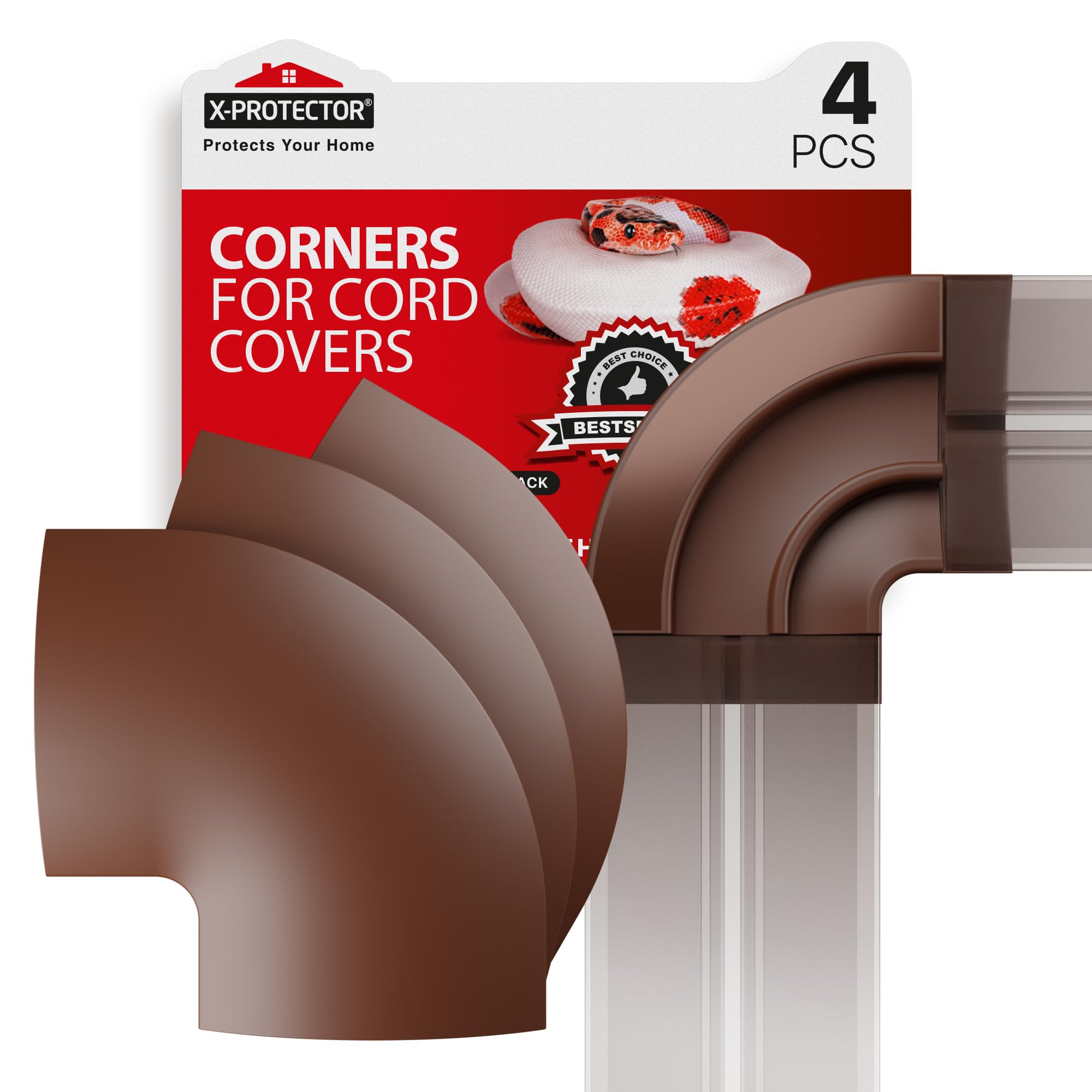 Corners For Floor Cord Covers By X Protector   4 Pcs   Silicone Material   Brown Color   Self Adhesive   Compatible Only With Re