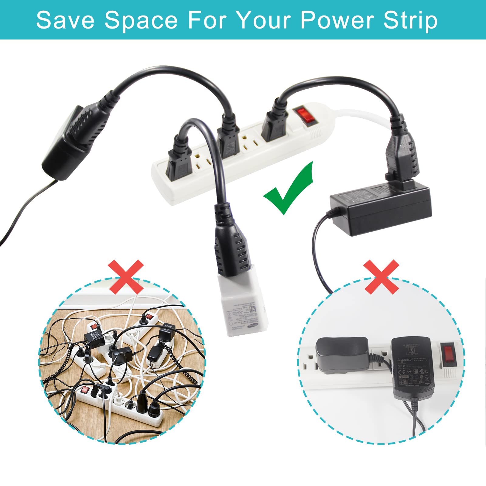 [3 Pack] Short Power Extension Cord 6Inch   Black 3 Prong Mini Indoor Grounded Extension Cord,16Awg Small Electrical Ac Extensio