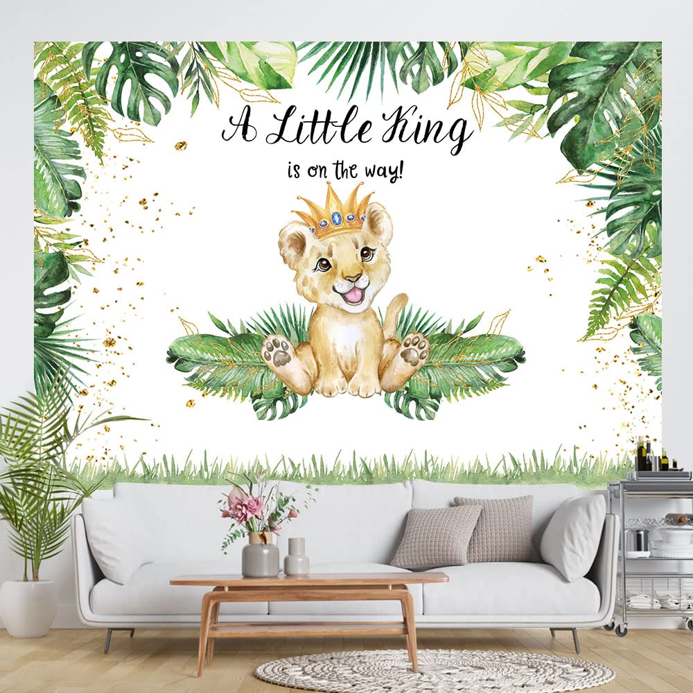 Hilioens 7  5Ft Lion Baby Shower Backdrop A Little King Is On The Way Background Safari Baby Boy Lion Baby Shower Party Cake Tab