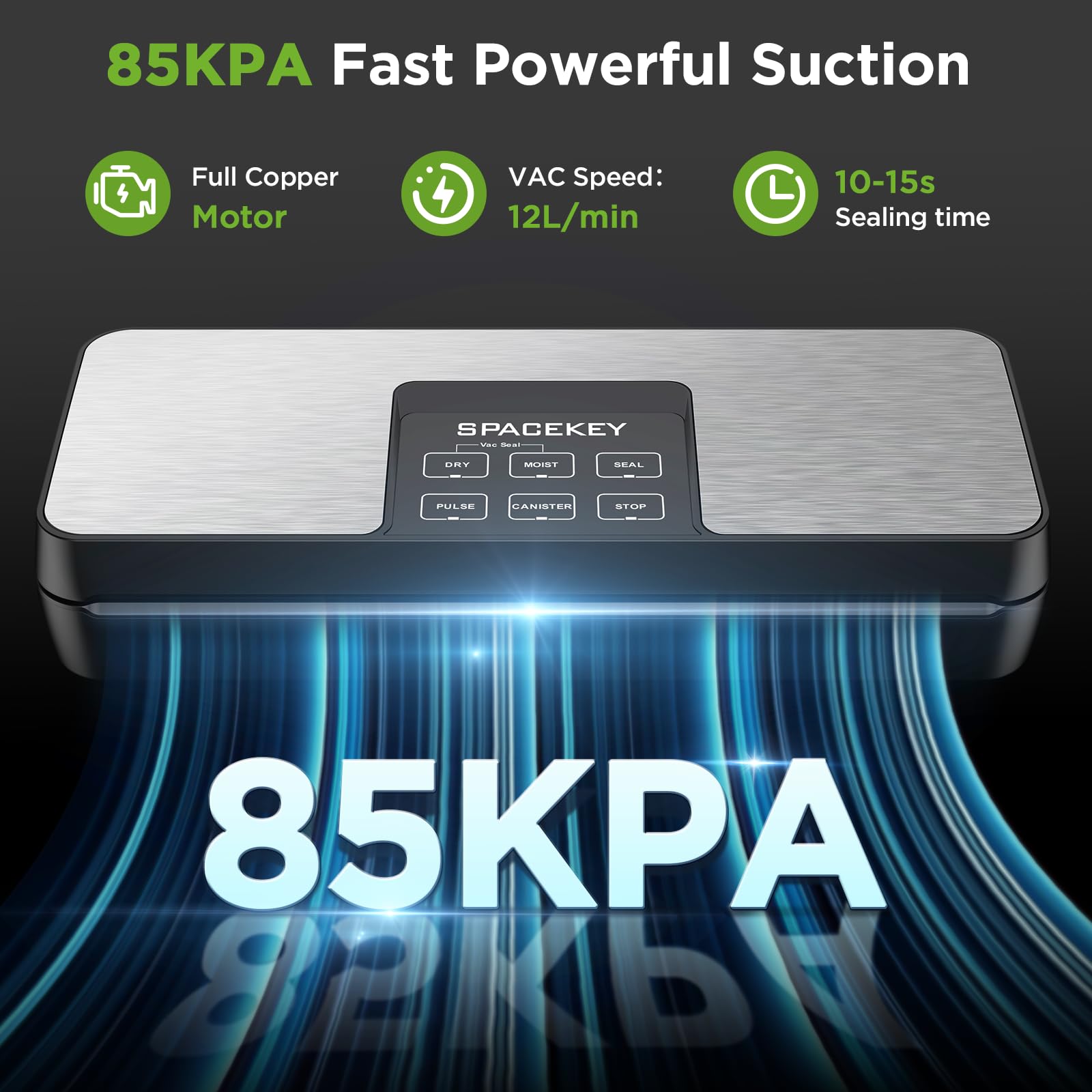 Spacekey Vacuum Sealer Machine, 85Kpa Food Sealer With Bag Roll Storage Space, 8 In 1 Food Vacuum Machine, Pulse Function, Dry&M