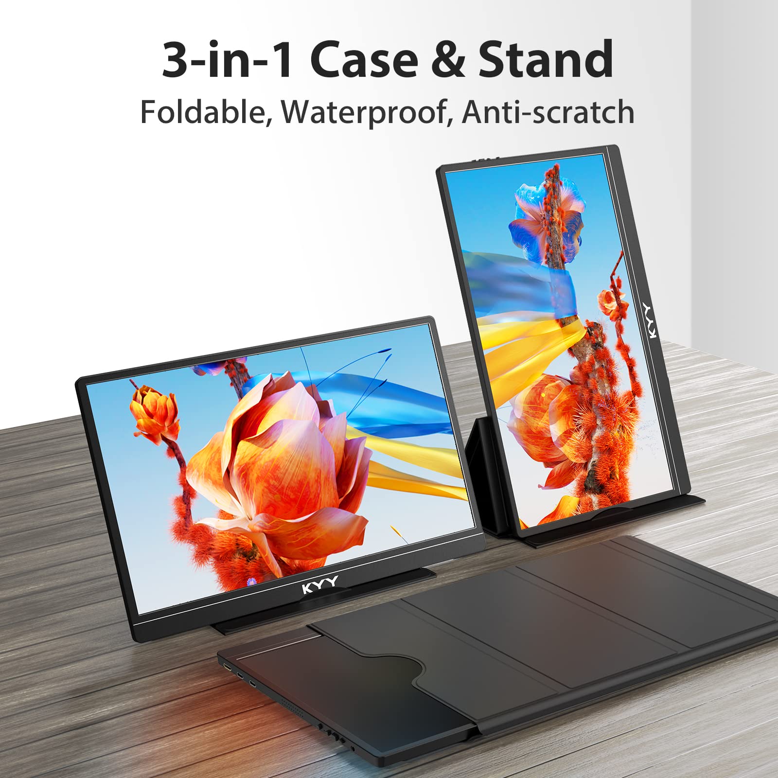 Kyy Portable Monitor Latest 15.6'' Fhd 1080P Usb C Hdmi Laptop Monitor W/Smart Cover Bag & Dual Speakers, External Hdr Computer