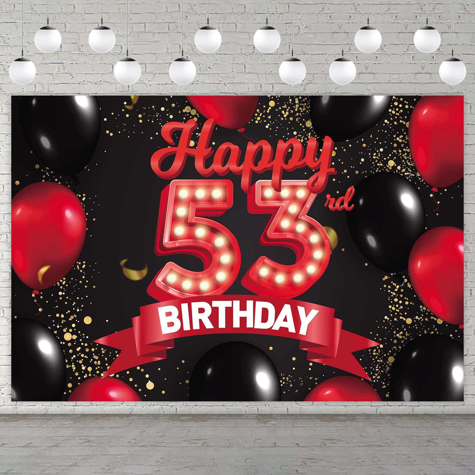 Happy 53Rd Birthday Red And Black Banner Backdrop Decorations Balloons Theme Decor For Girls Women Princess 53 Years Old Birthda