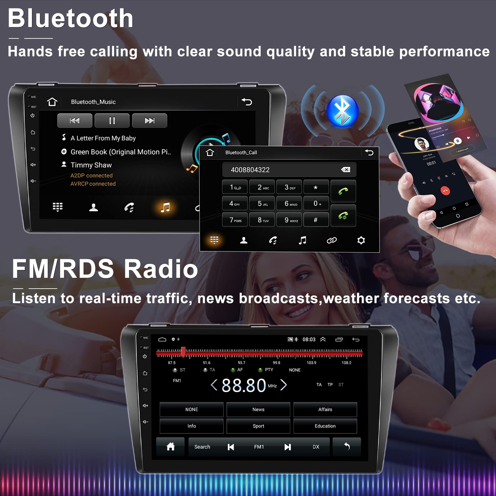 [2+64G] Android 13 Car Stereo For Mazda 3 2006 2007 2008 2009 2010 2011 2012 With Wireless Carplay&Android Auto,9 Inch Touch Screen Car Radio With Gps Wifi Bluetooth Fm/Rds Swc Dual Usb+Backup Camera