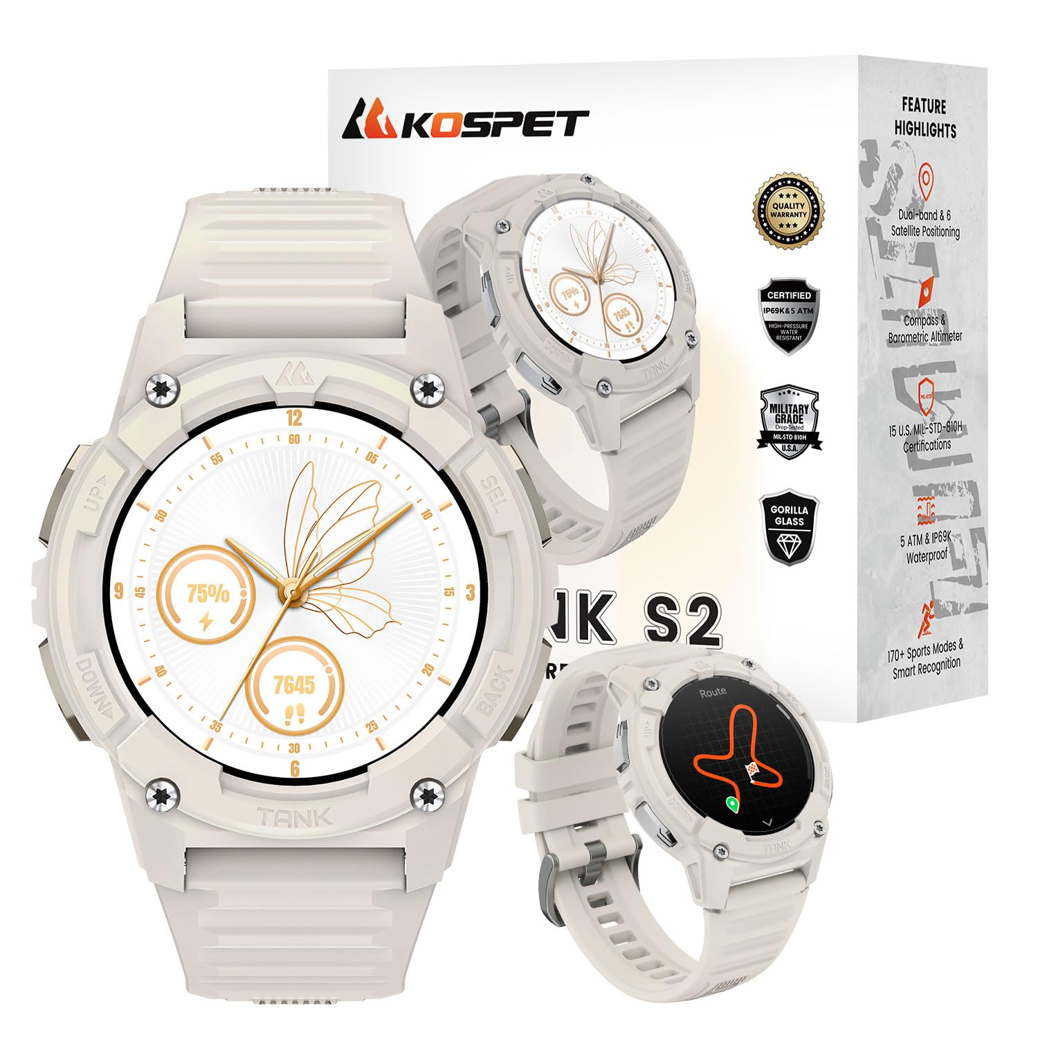 Kospet Tank S2 Smart Watch For Women Gps, Pressure/Altitude/Compass, 5Atm Waterproof, 1.32 '' Amoled Display Fitness Tracker(Ans