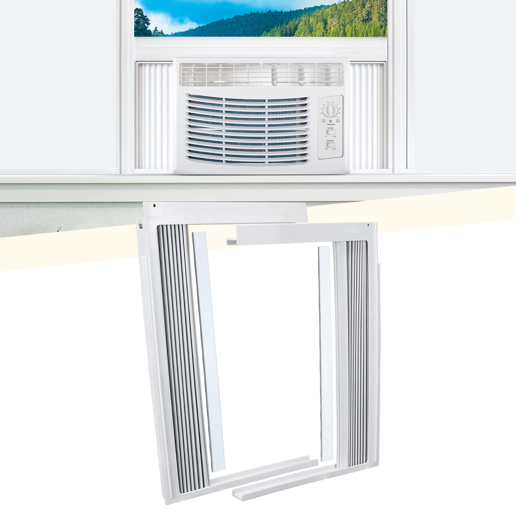 Powrocket Window Ac Side Panel With Frame Set,Air Conditioner Accordion Filler Curtain Replacement Kit,Fits Most 5000 Btu Window