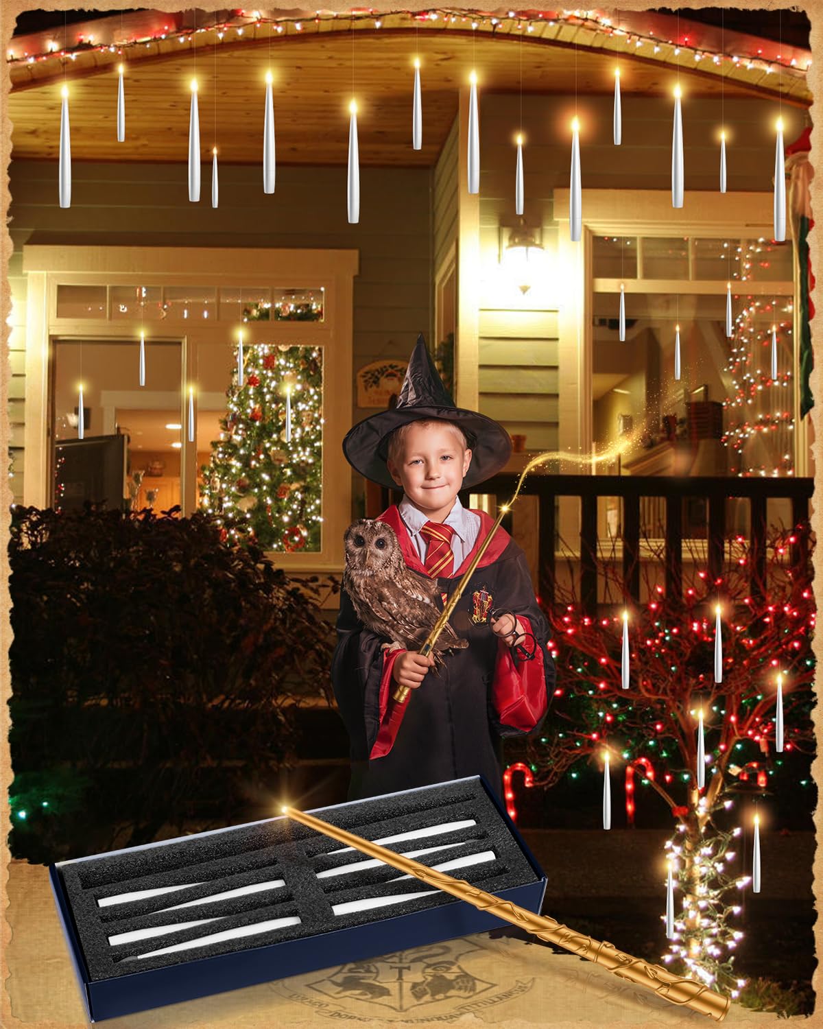 Tlpuhu Floating Candles With Wand 18Pcs   Christmas Decorations Magic Flameless Candles Hanging Candles With String Flameless Ta