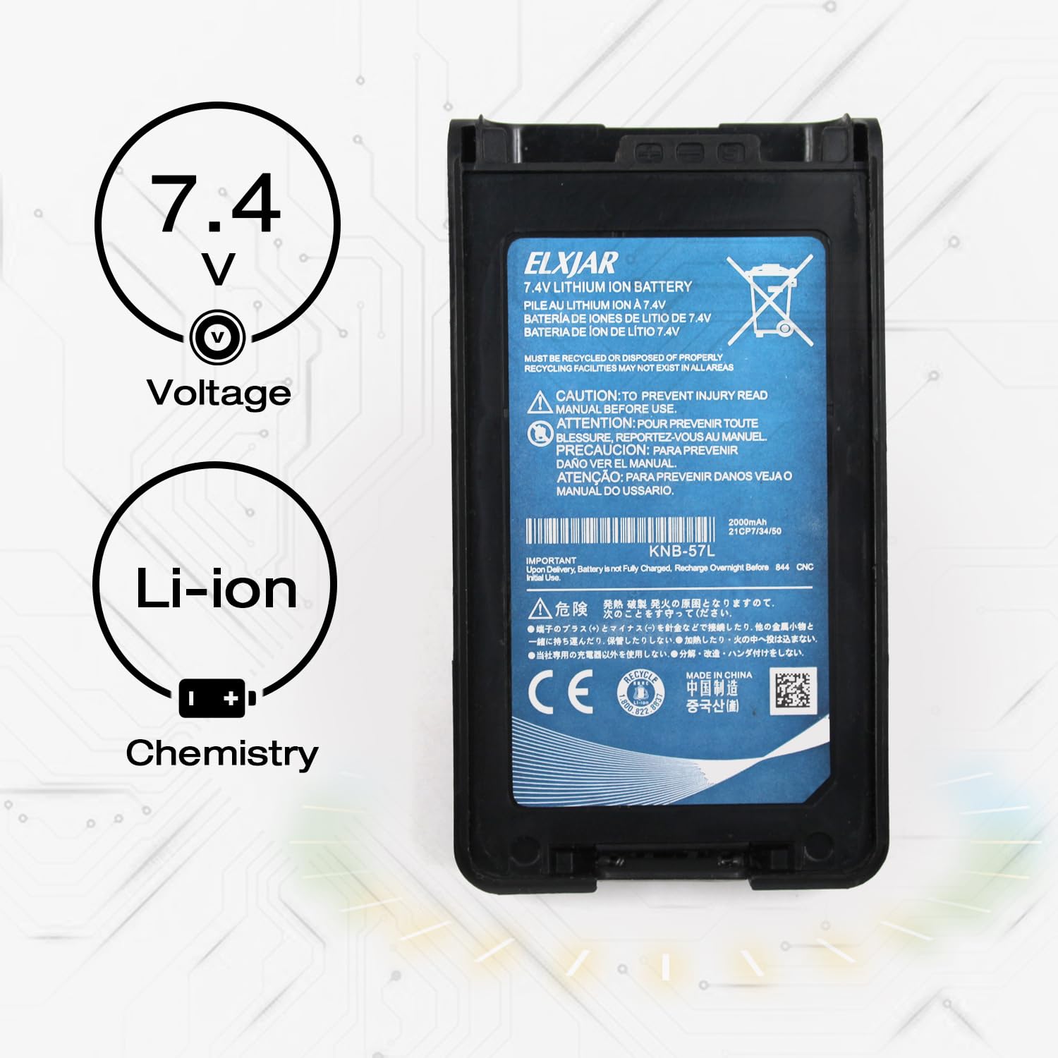 Elxjar (2 Pack) 7.4V 2000Mah Knb 57L Li Ion Battery Replacement For Knb 55L Knb 24L Batteries, Compatible With Kenwood Tk 2140 Tk 3140 Tk 2170 Tk 3170 Tk 2160 Tk 3160 Tk 3360 Nx 220 Nx 320 Radios