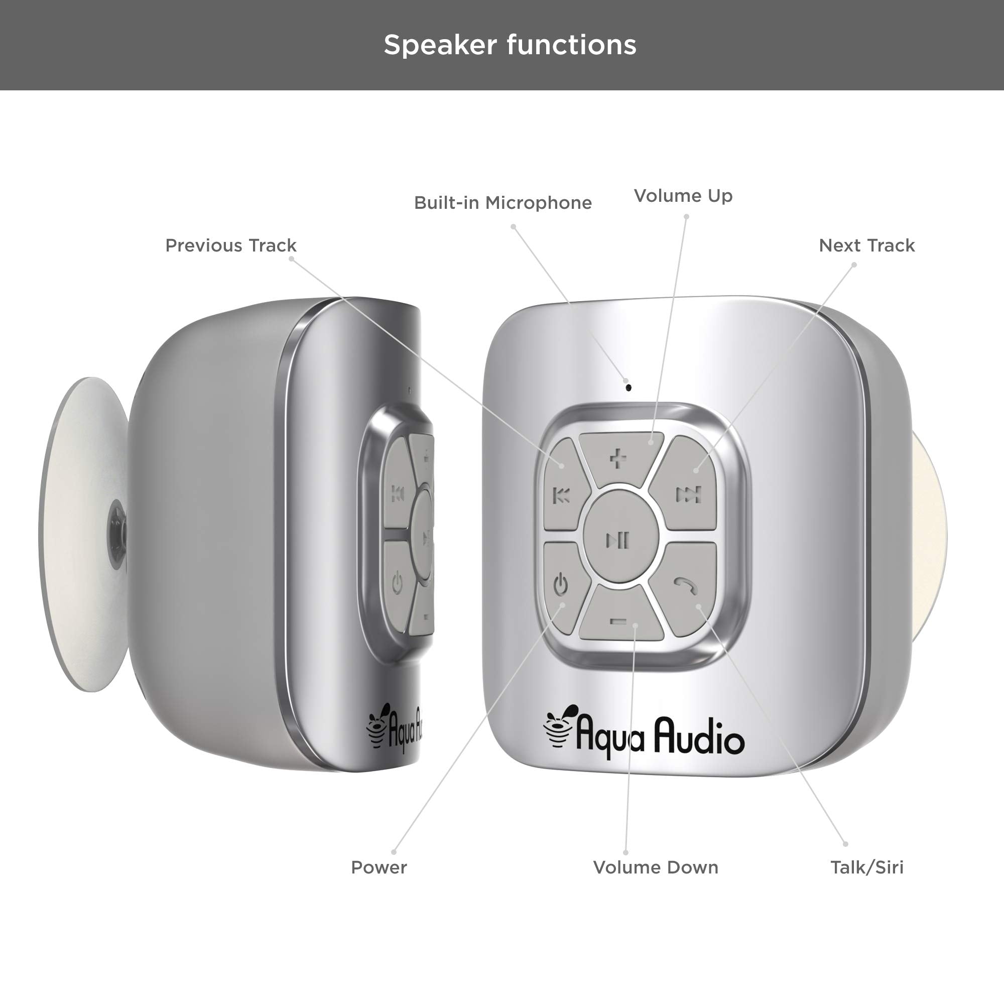 Shower Speaker Bluetooth Waterproof With Suction Cup   10 Hours Playtime/Built In Mic (Silver)