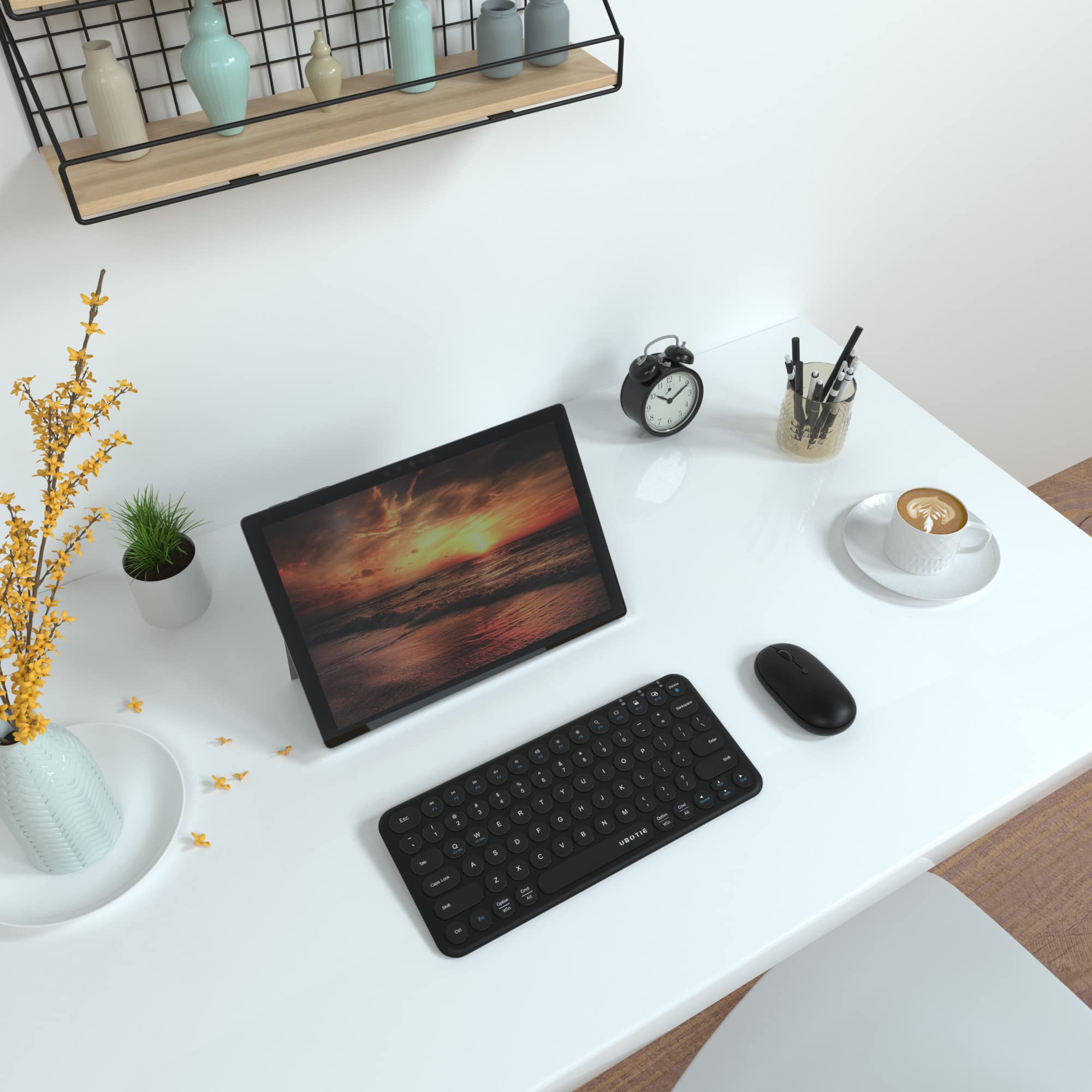 Mini Computer Wireless Keyboard And Mouse Combo, Ubotie Colorful Compact Silent Linear Switch Round Keycaps Tkl Keyboards With O