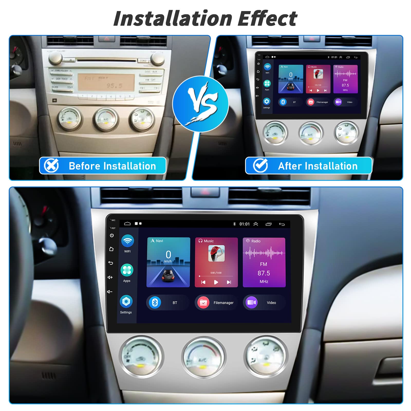 (Manual A/C)Roinvou 2+64G Android 13 Carplay Stereo For 2006 2011 Toyota Camry, Wireless Carplay Radio With Android Auto, 10.1''