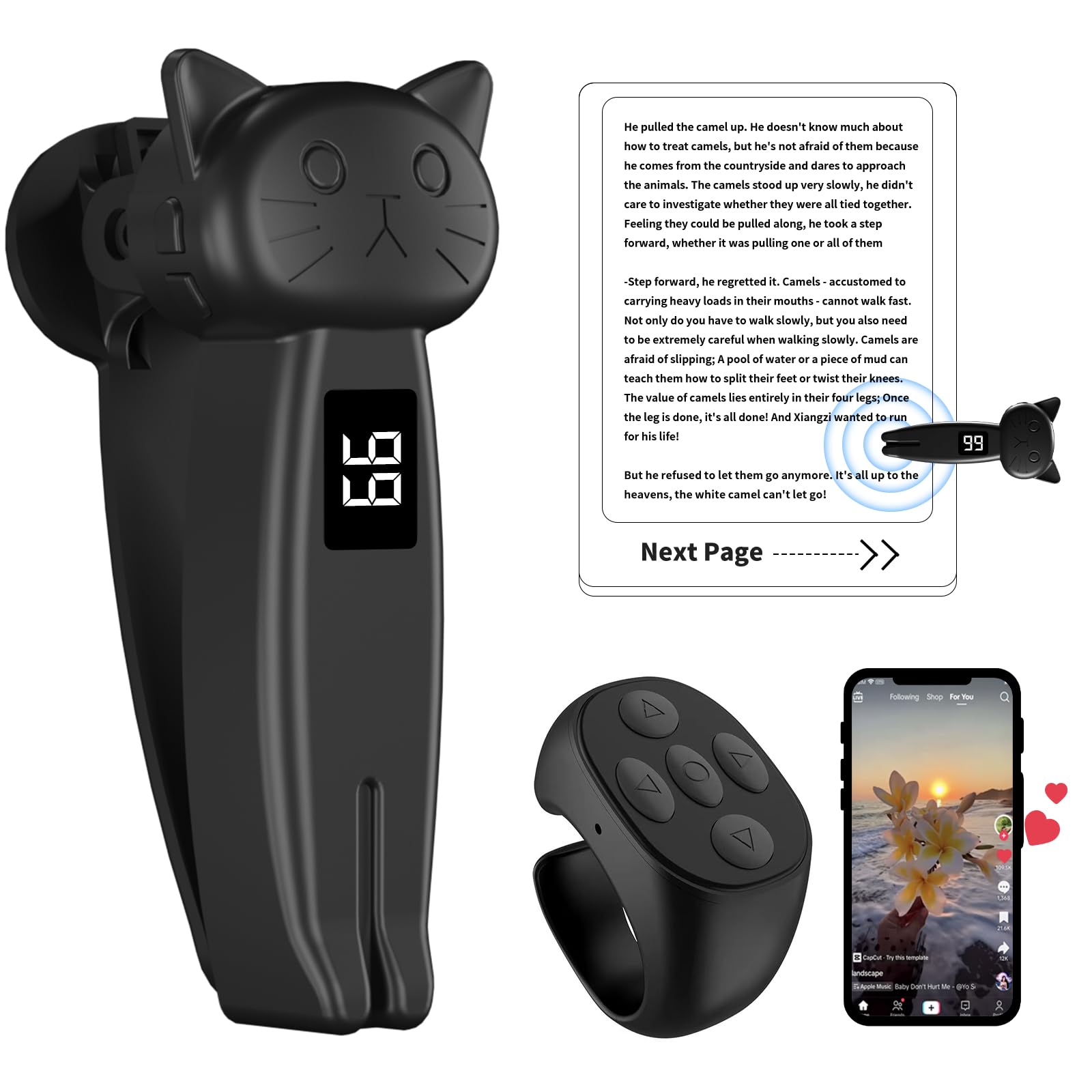 Remote Control Page Turner for Kindle Paperwhite Oasis Kobo Accessories Reading Novels & eReaders Camera with Video Recording Re