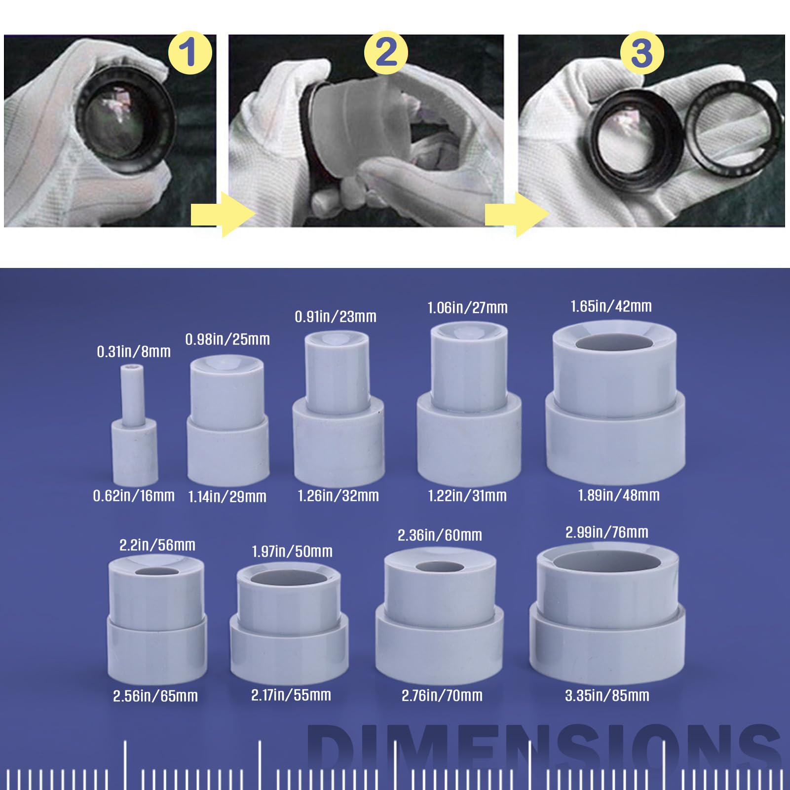 Yoidesu Dslr Digital Camera Camcorder Lens Tool, 9Pcs Lens Remover Ring, Rubber Repair Removal Kit, 8 83Mm Camcorder Lens Calibr