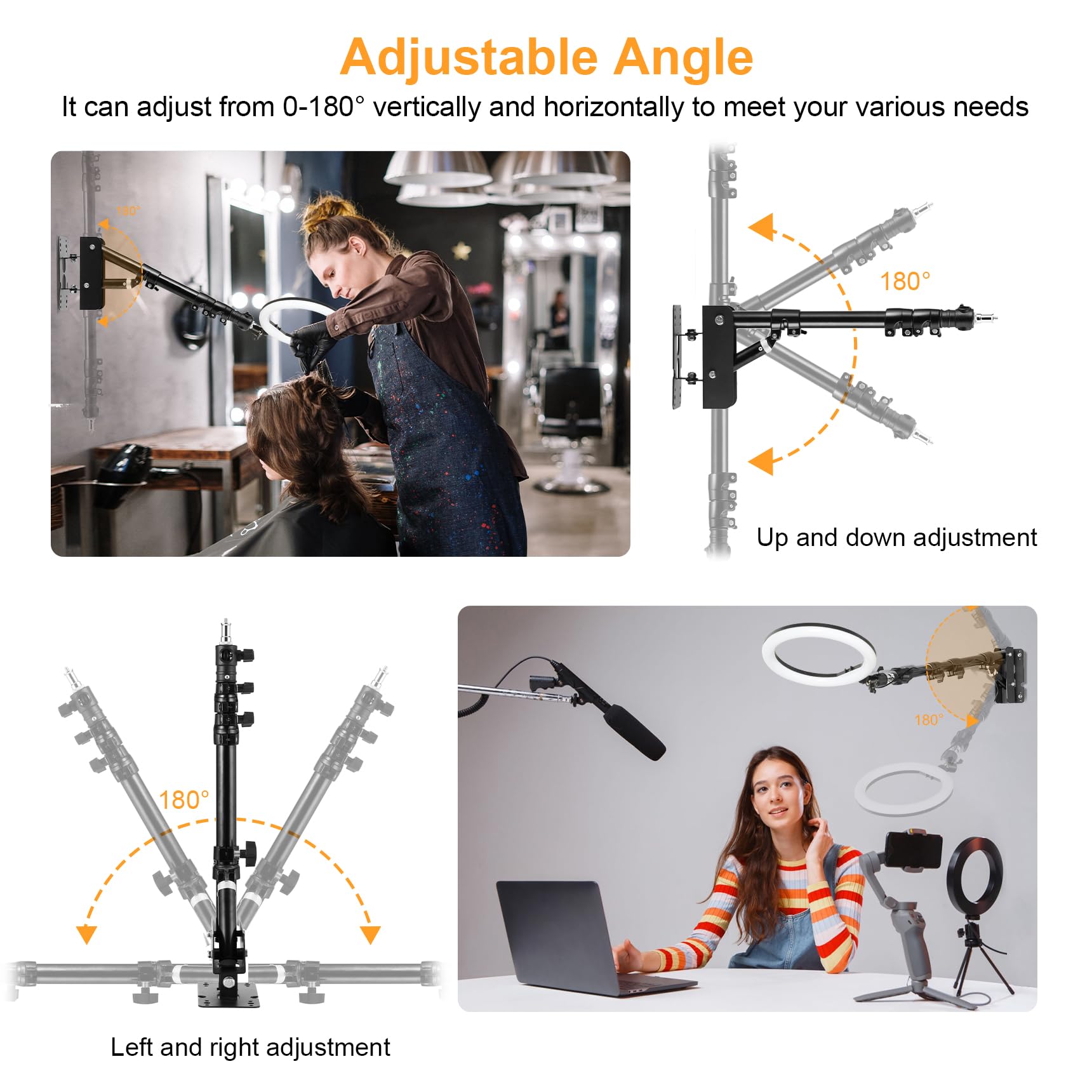 Sitto Ring Light Wall Mount 43Inch/110Cm, Triangle Boom Arm For Barbershop, Beauty Salon, Live Streaming, Tattoo, Photography St