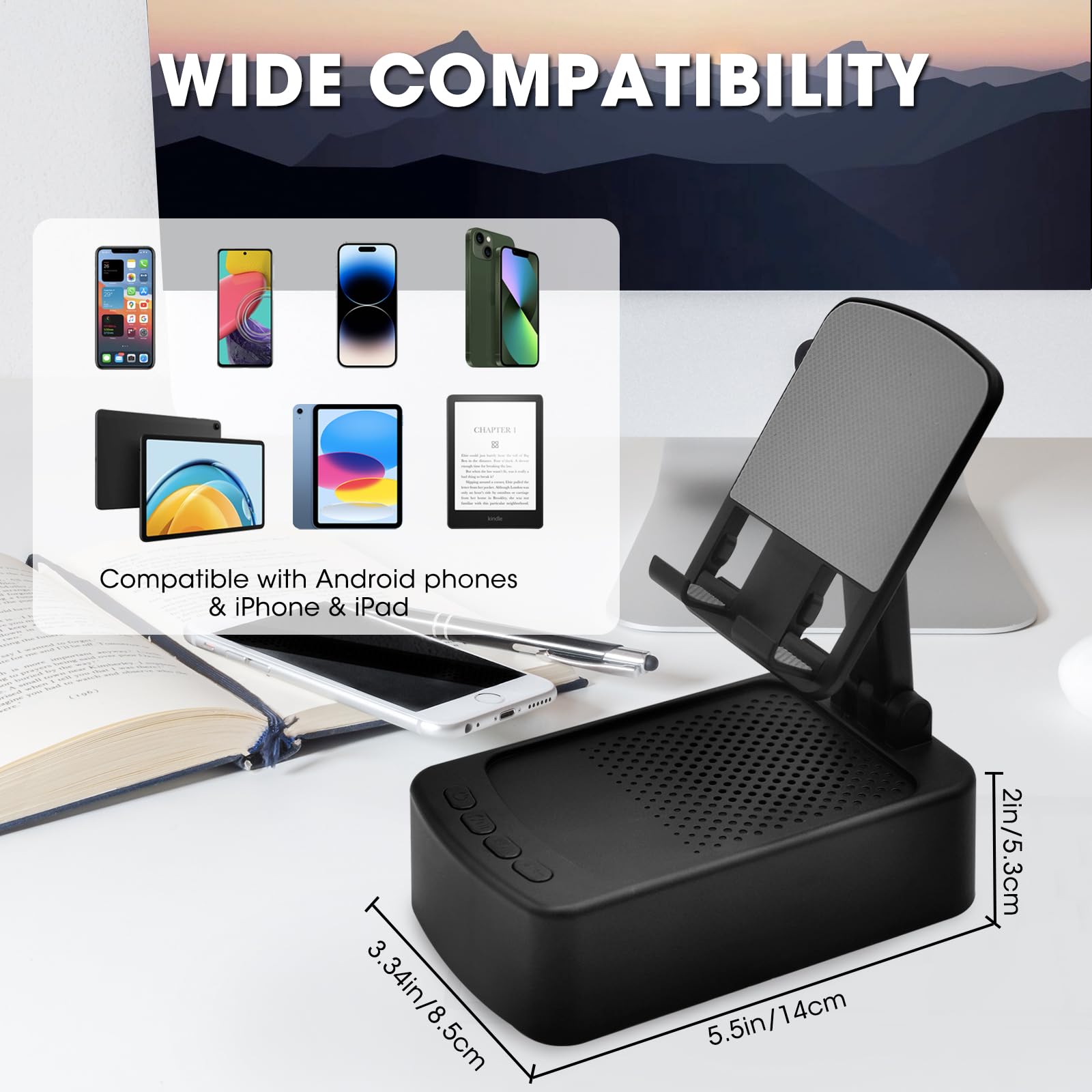 Rsuarsua Cell Phone Stand With Bluetooth Speaker Hd Surround Sound Bluetooth Speaker Adjustable Phone Holder Gifts For Women Men
