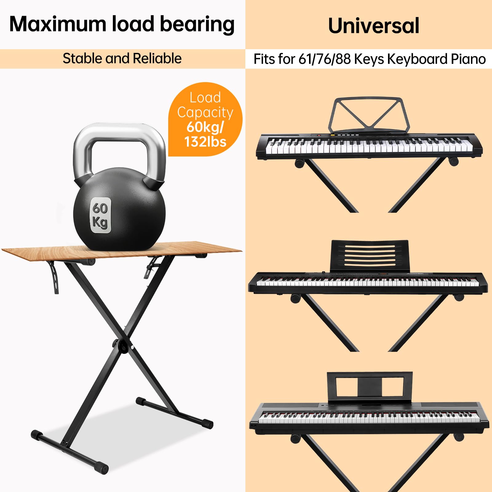 Aodsk Single X Keyboard Stand Adjustable Width & Height,Piano Stand With Locking Straps & Quick Release Mechanism Adjust Height