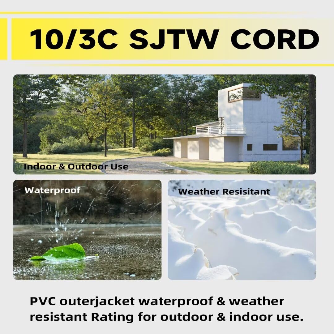 Greatide 25 Ft Lighted Outdoor Extension Cord   10/3 Sjtw Heavy Duty Yellow Extension Cable With 3 Prong Grounded Plug For Safet