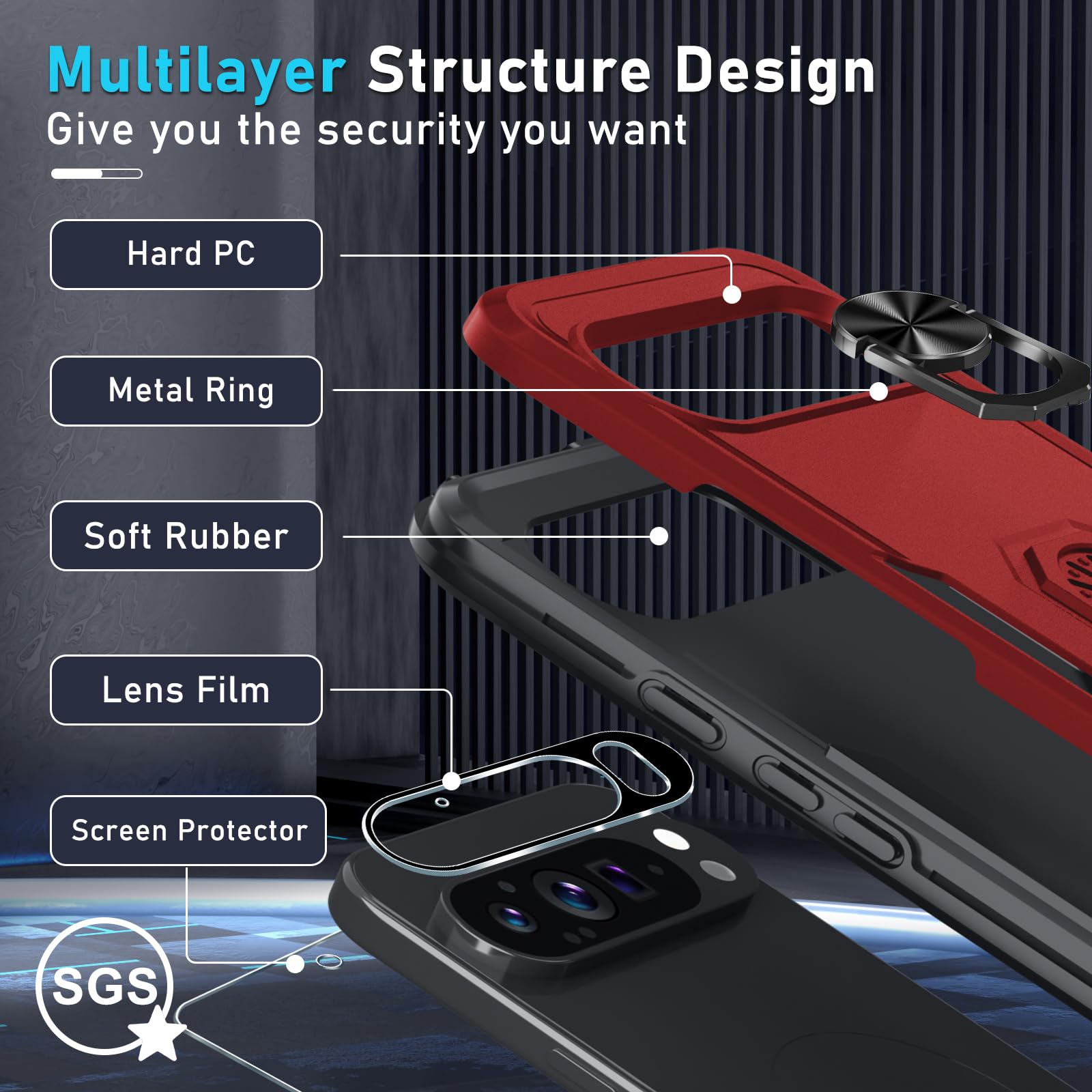 Janmitta For Google Pixel 9/9 Pro Case With Screen Protector+Camera Lens Protector,Heavy Duty Shockproof Full Body Phone Cover B