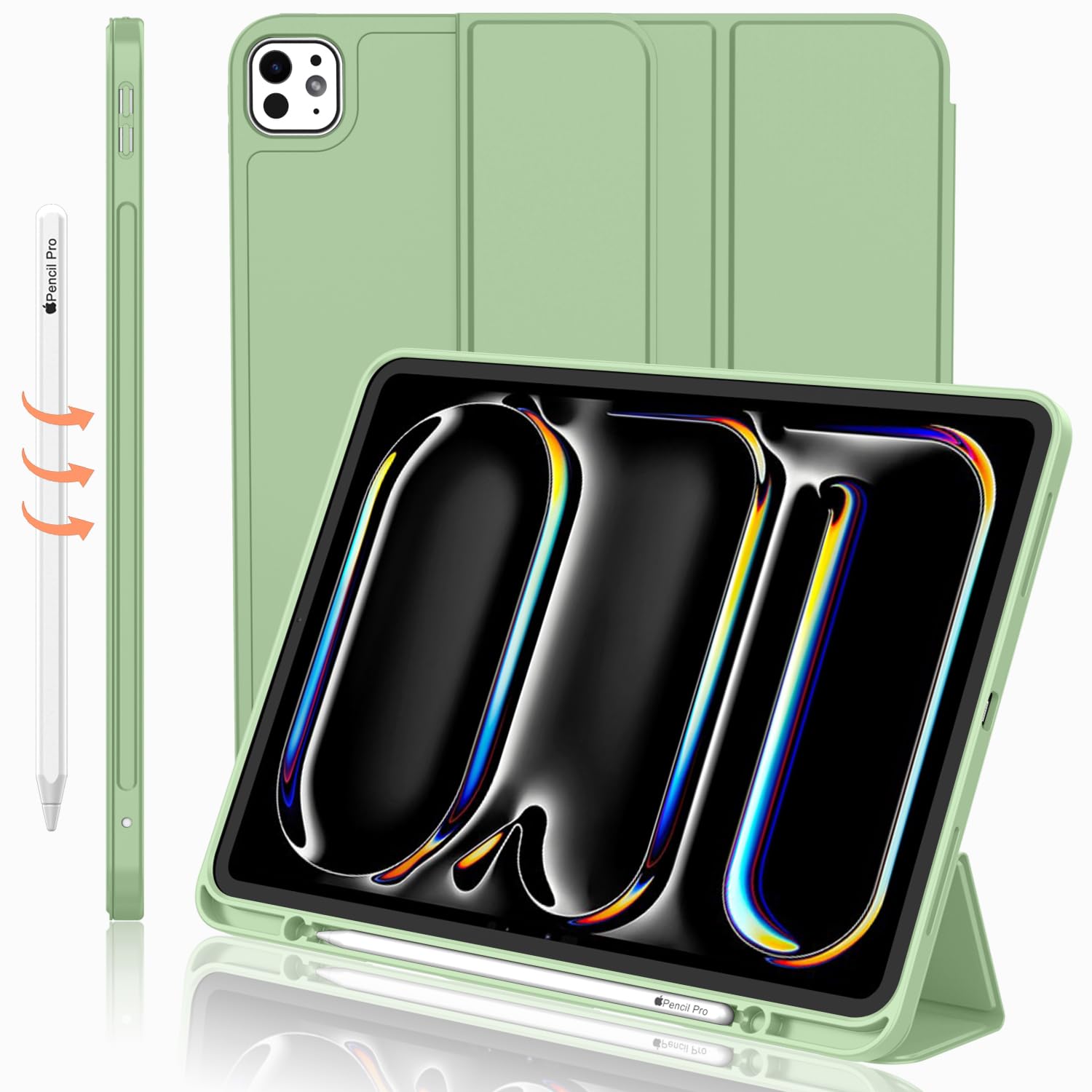Imieet Ipad Pro 13 Inch Case M4 (2024) With Pencil Holder, Trifold Stand Smart Case With Soft Tpu Back, Auto Wake/Sleep (Matcha Green)
