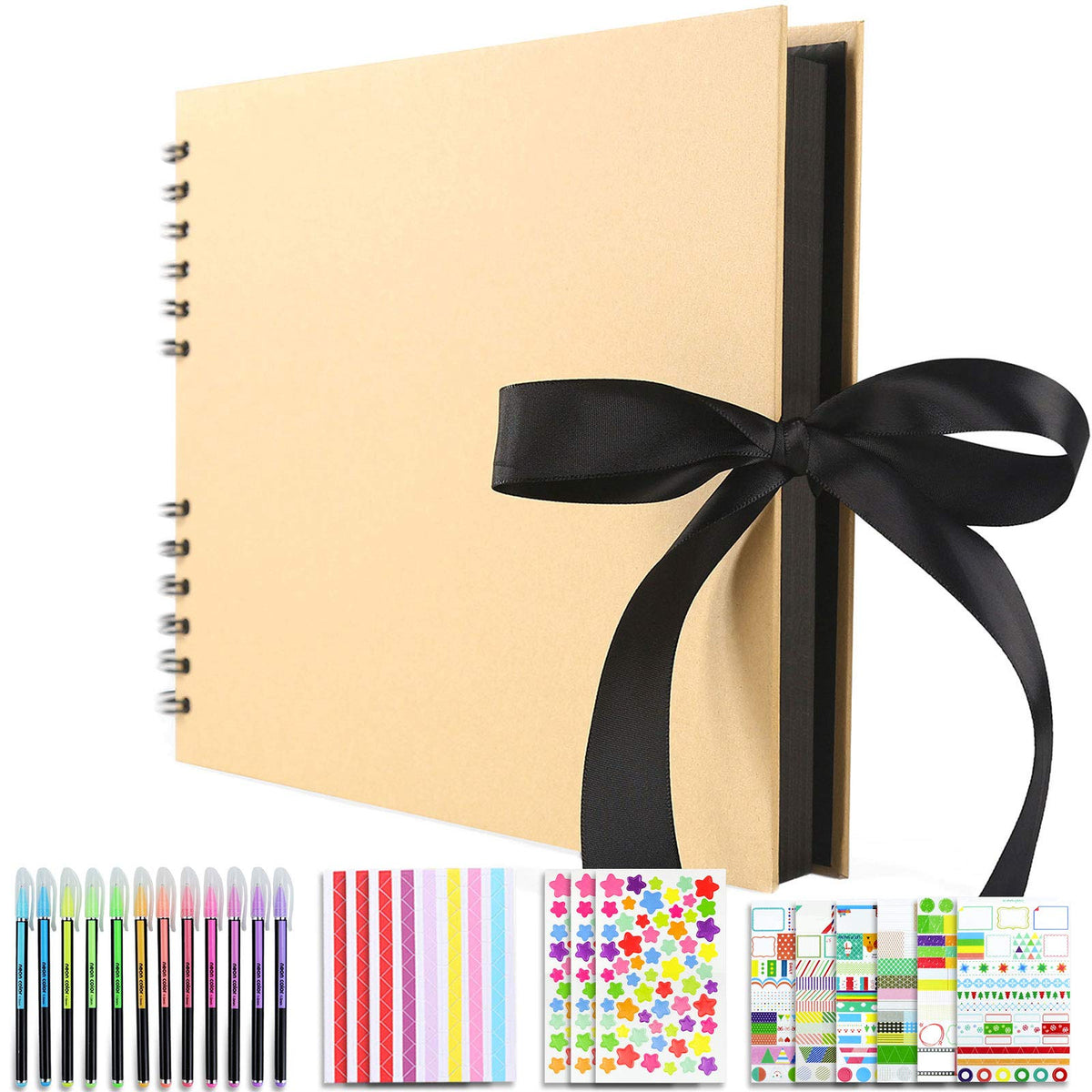 Vienrose Scrapbook Photo Album With Corner Stickers Hardcover Diy Pictures Book 11X8 Inches 80 Black Pages For Wedding Guest Boo