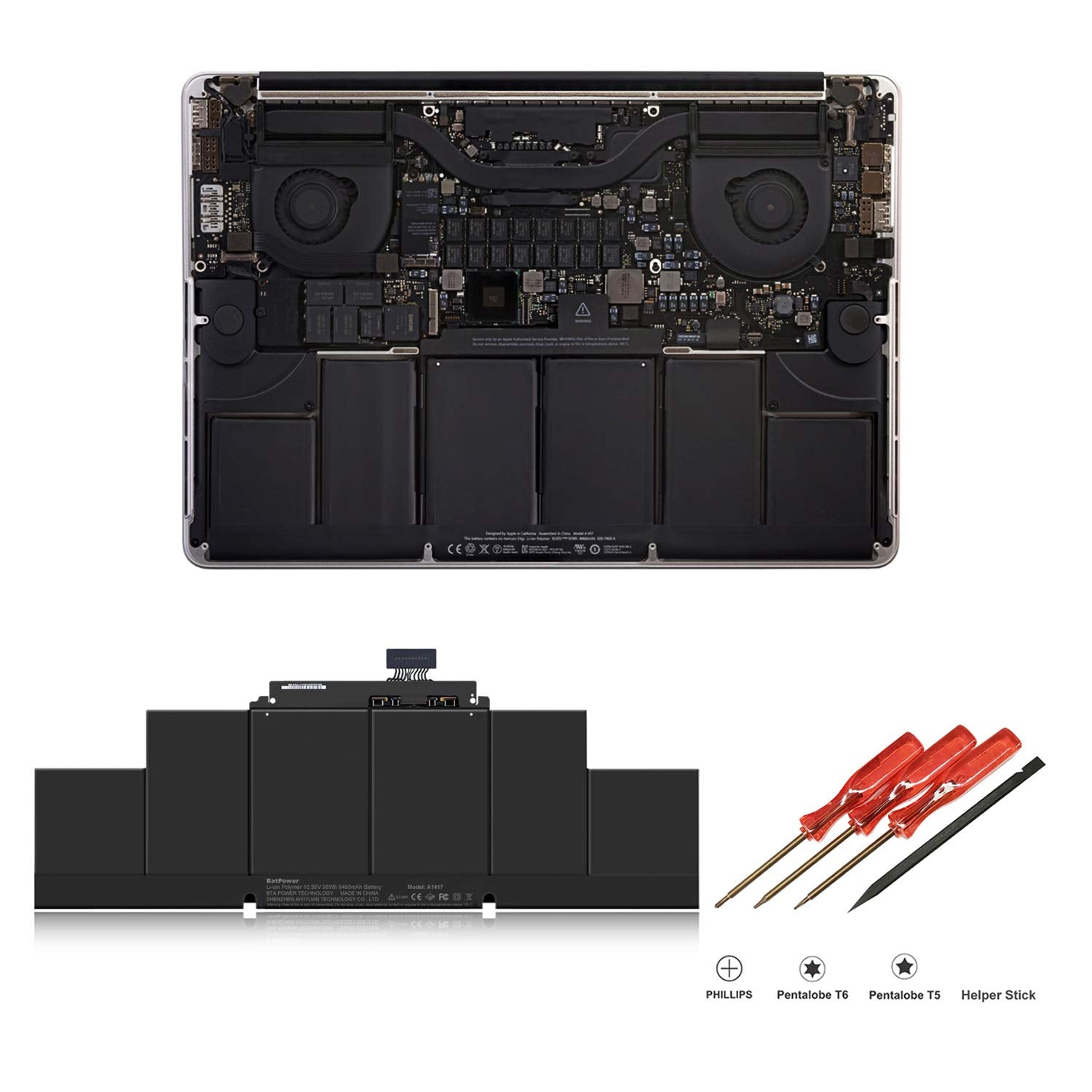 Batpower A1417 Replacement Laptop Battery For Apple Mid 2012 Early 2013 Macbook Pro 15 Inch Retina A1398 Emc 2512 Emc 2673 Batte