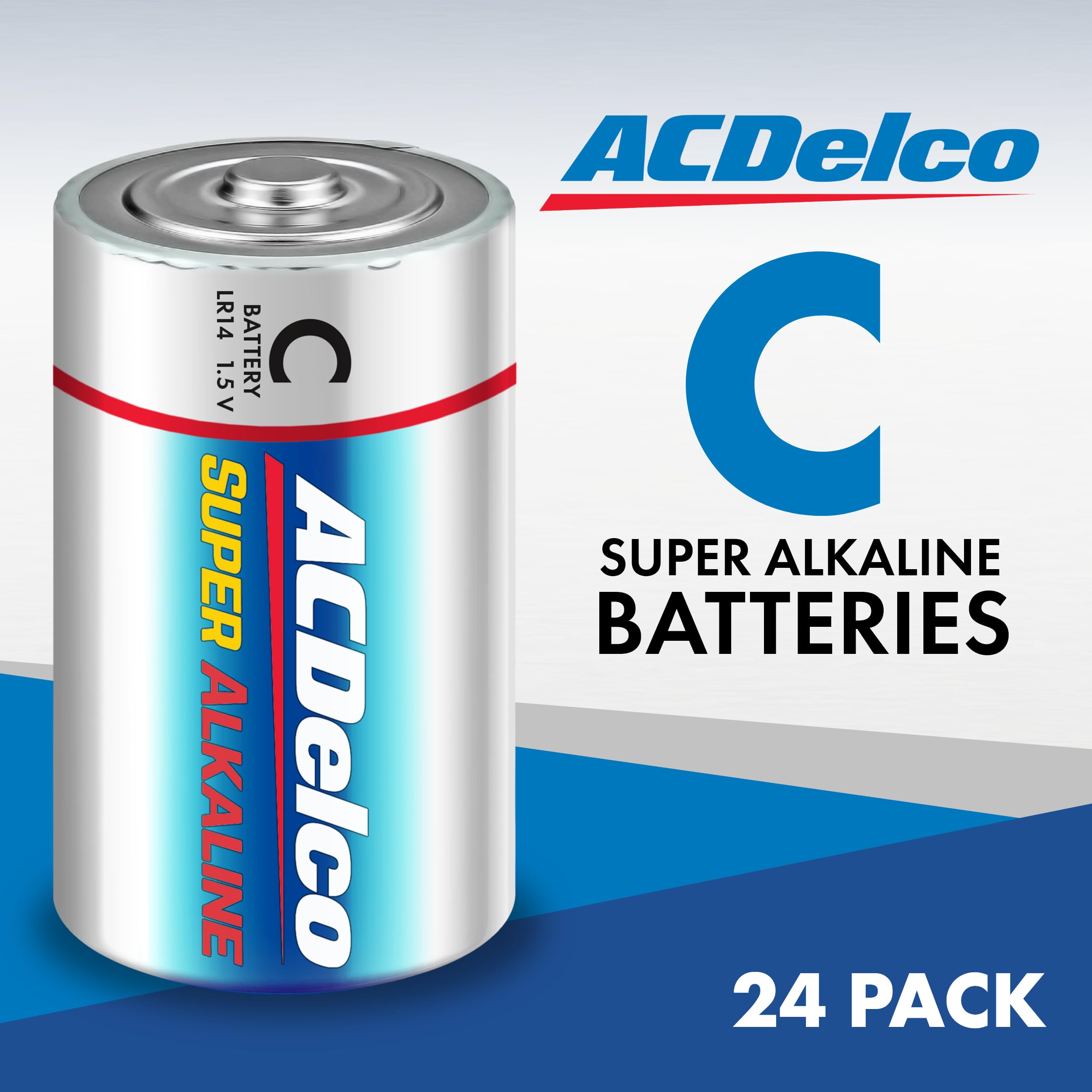 Powermax Acdelco 24 Count Size C Alkaline Batteries, Super Alkaline Battery, 7 Year Shelf Life, Reclosable Packaging