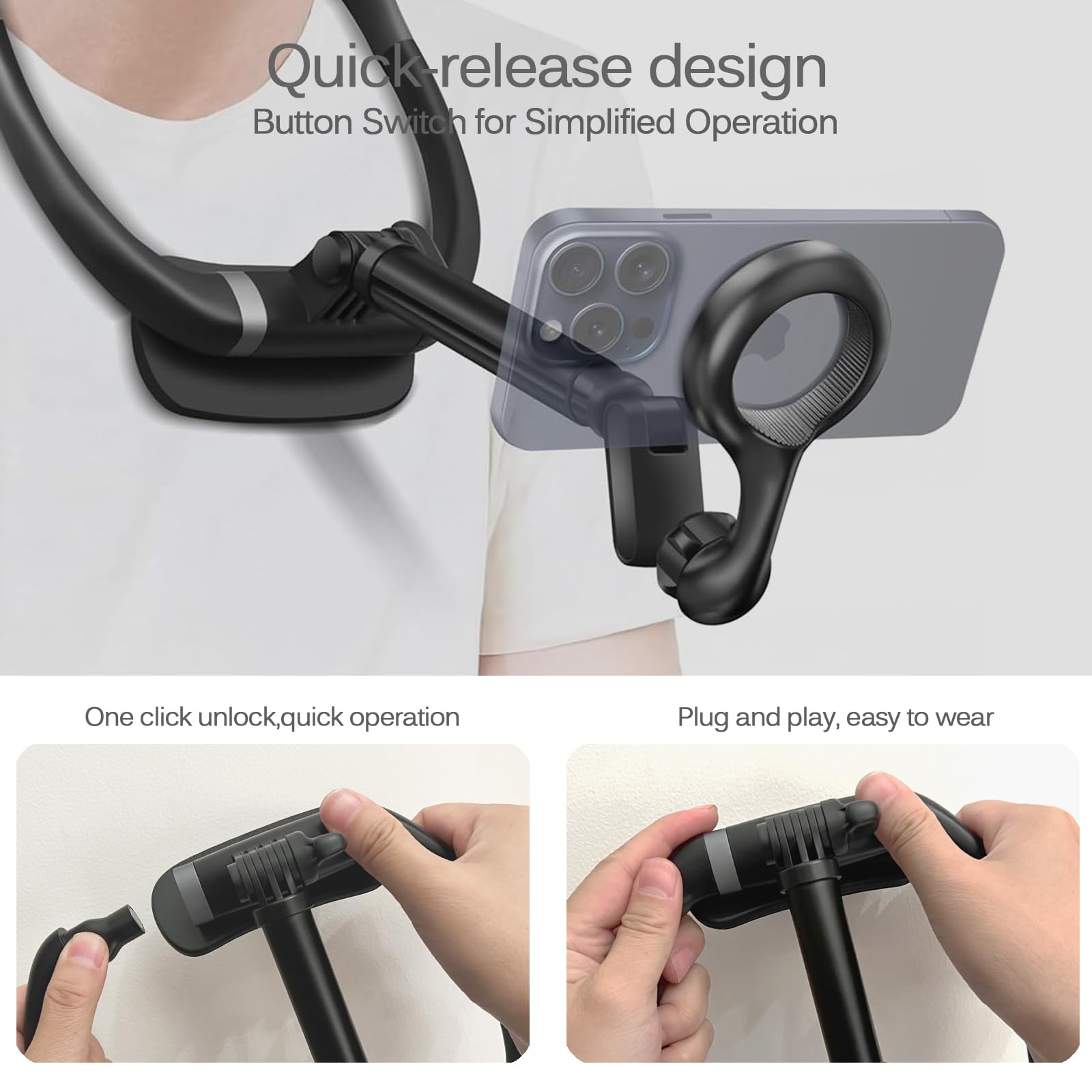 Lizhuzhong Magnetic Phone Neck Mount, Video Recording Holder, Pov/Vlog Selfie, Hand Free Phone Neck Strap, Chest Stand