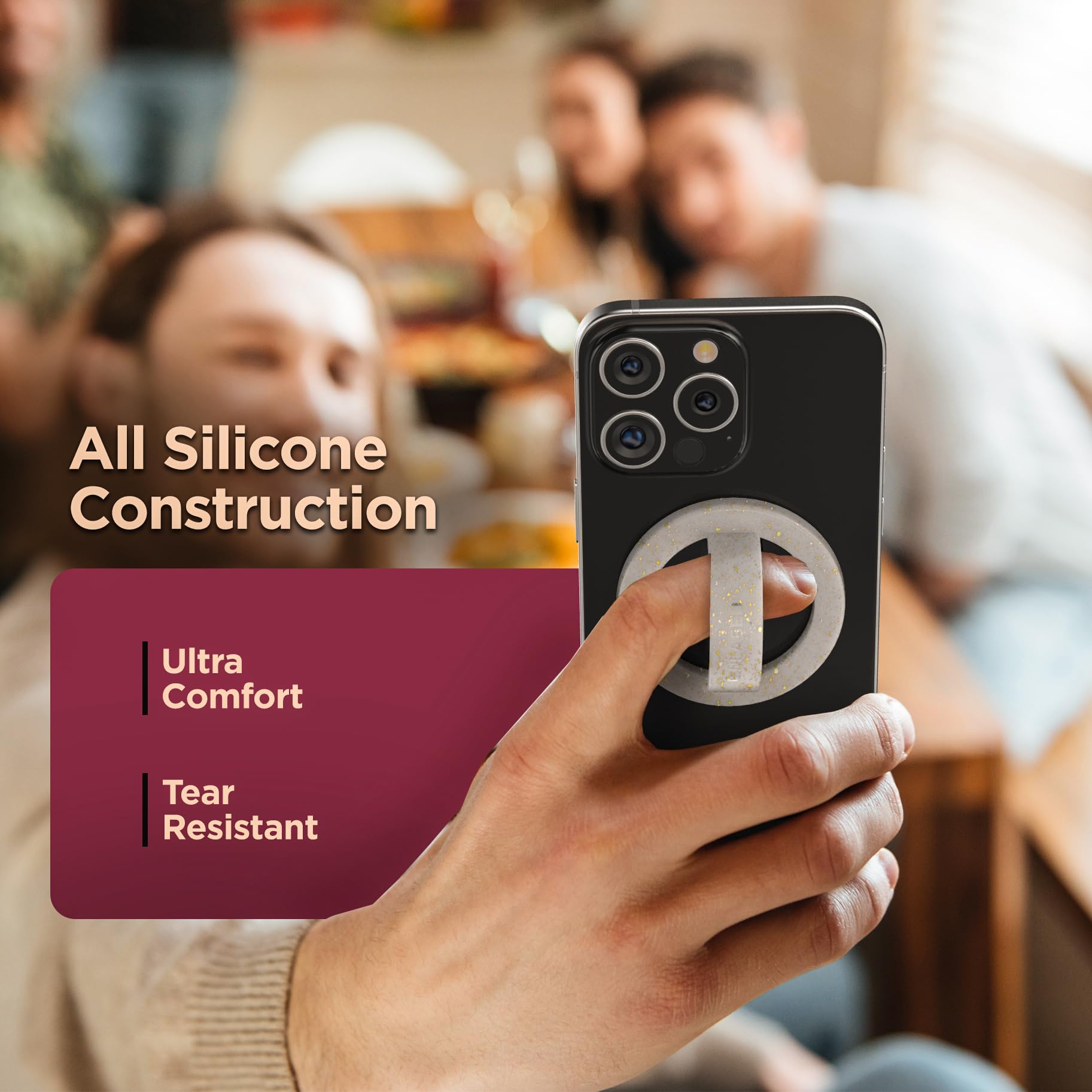 Encased Magnetic Phone Grip Holder (Compatible With Magsafe) Thin Silicone Finger Loop Ring For Iphone (Glitter)