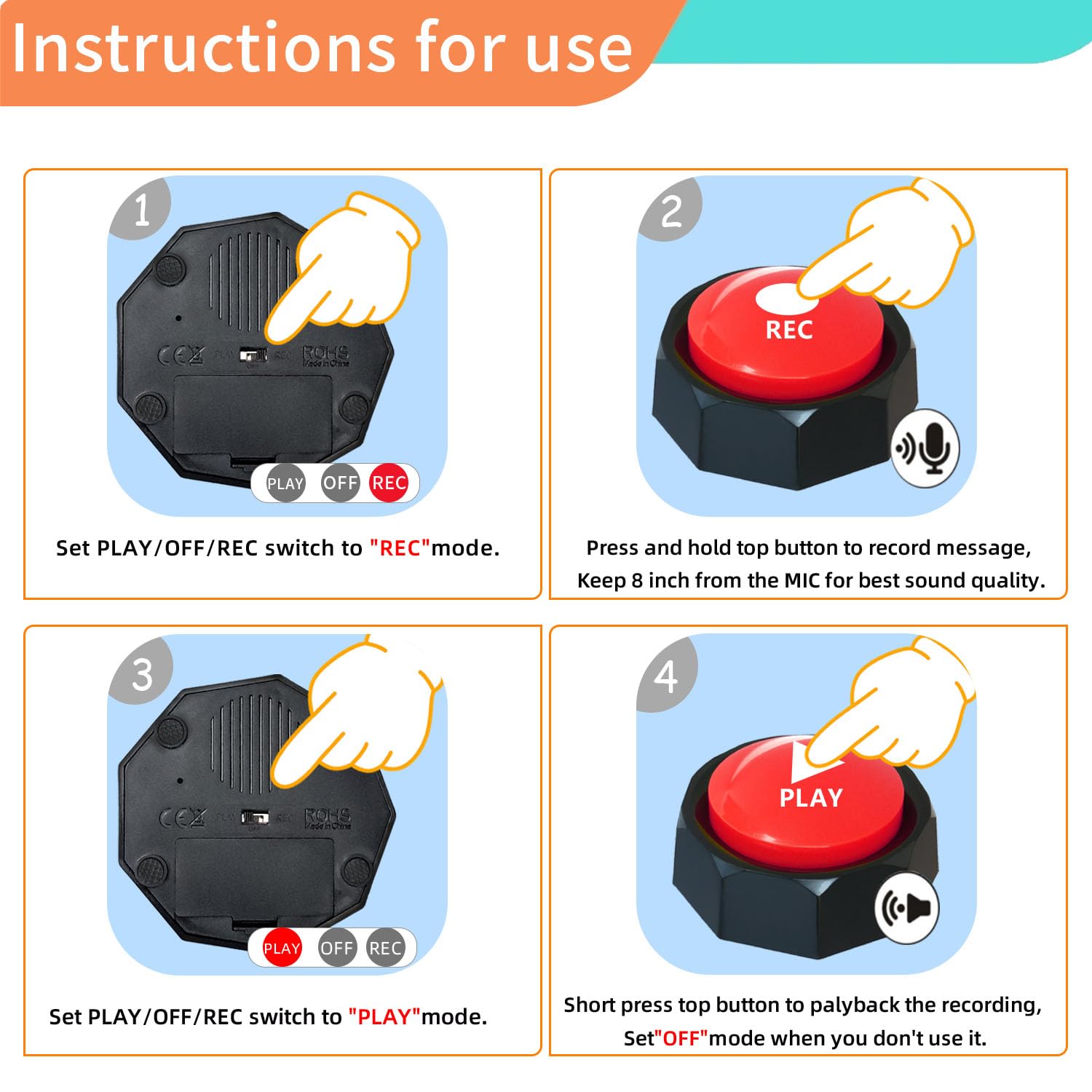 Ribosy Dog Training Buzzer, Recordable Button, Record And Playback Your Own Message To Train Your Dog Voice What They Wants And