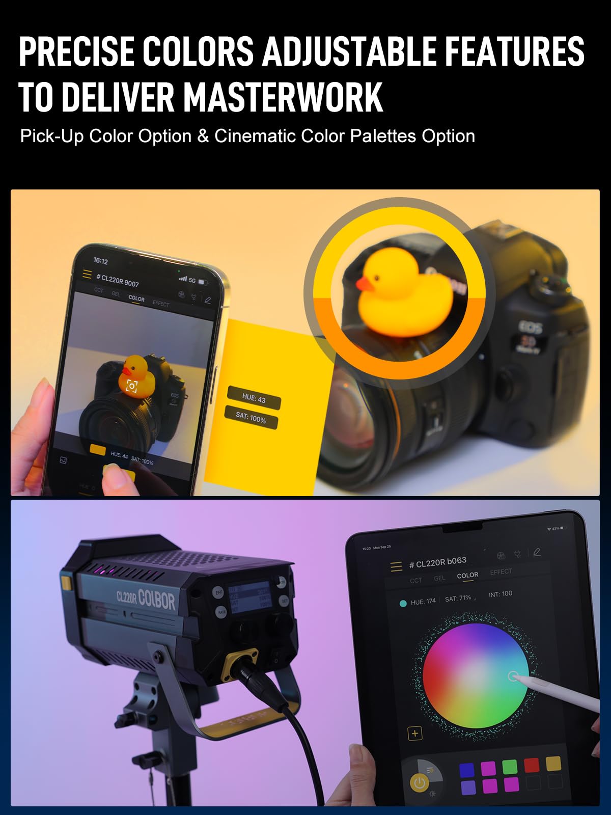 Video Light, Colbor Cl220R Rgb 250W Max Continuous Lighting 2700 6500K Cri97+ 31,400Lux@3.3Ft Cob Studio Light With Bowens Mount