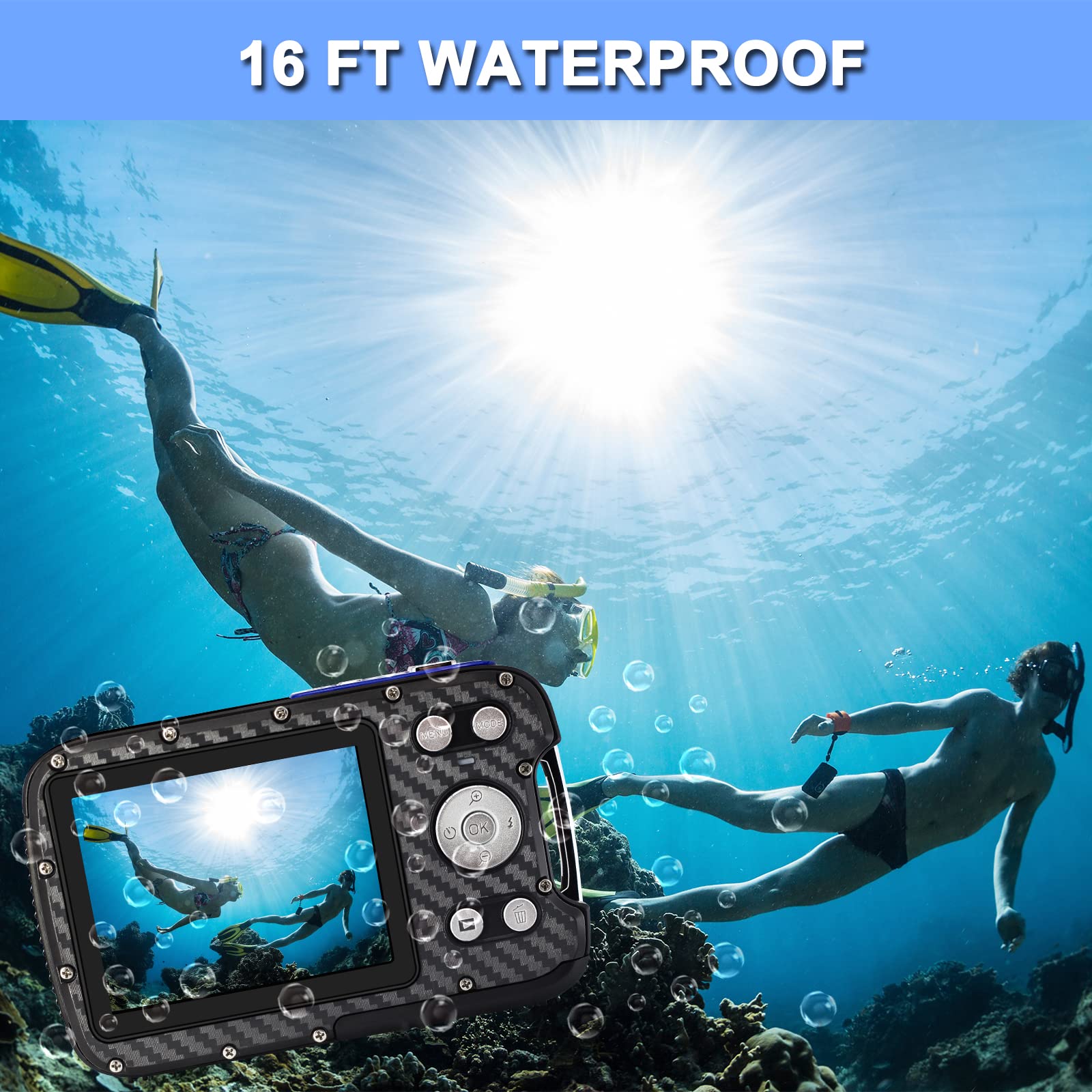 Yeein 16Ft Underwater Camera 30Mp Waterproof Digital Camera With 32G Card And Rechargeable Battery, 18X Point And Shoot Camera F