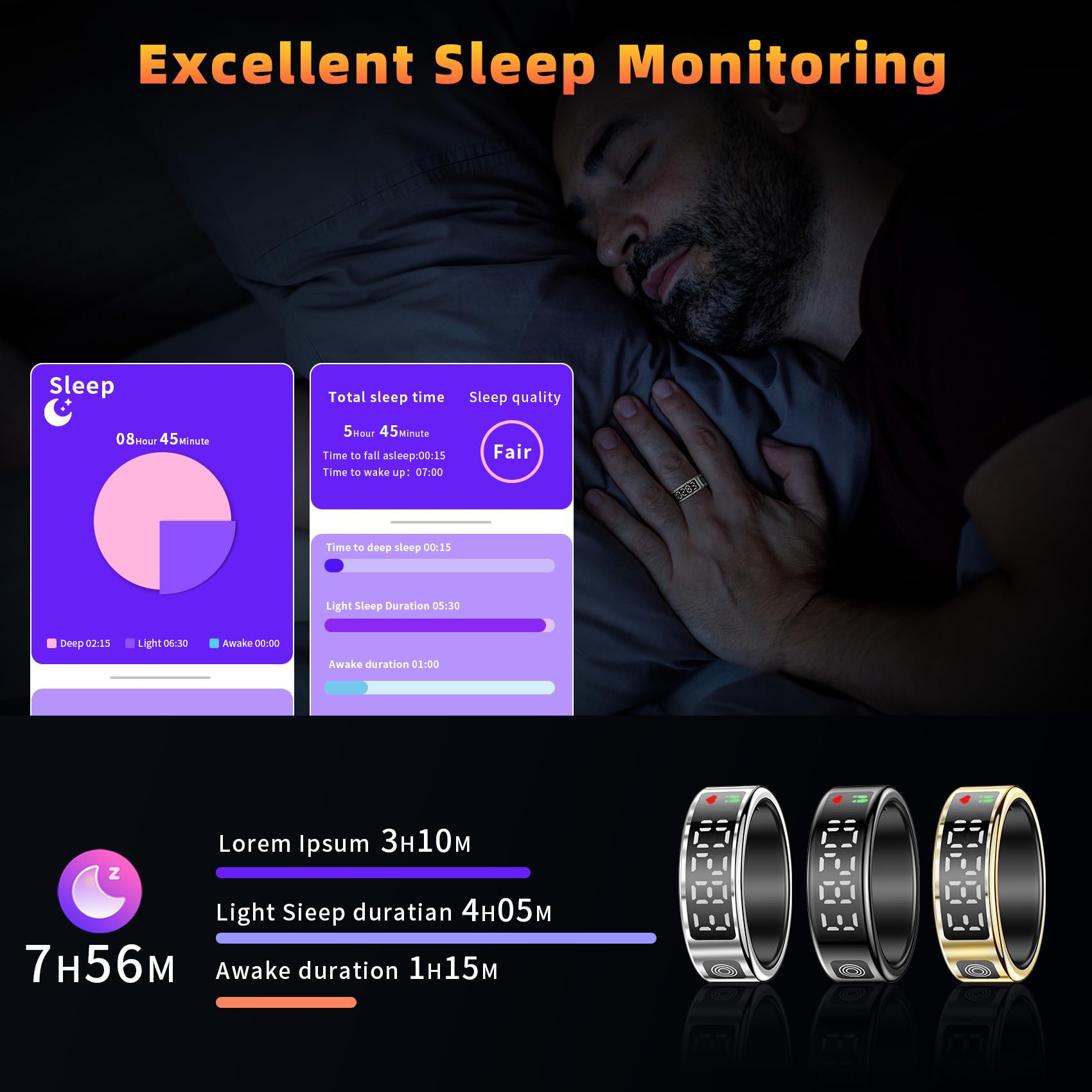 Gwenland Smart Ring Health Ring   Smart Rings For Women Men, Fitness Tracker Ring With Led Display Screen, Sleep Tracker Ring Co