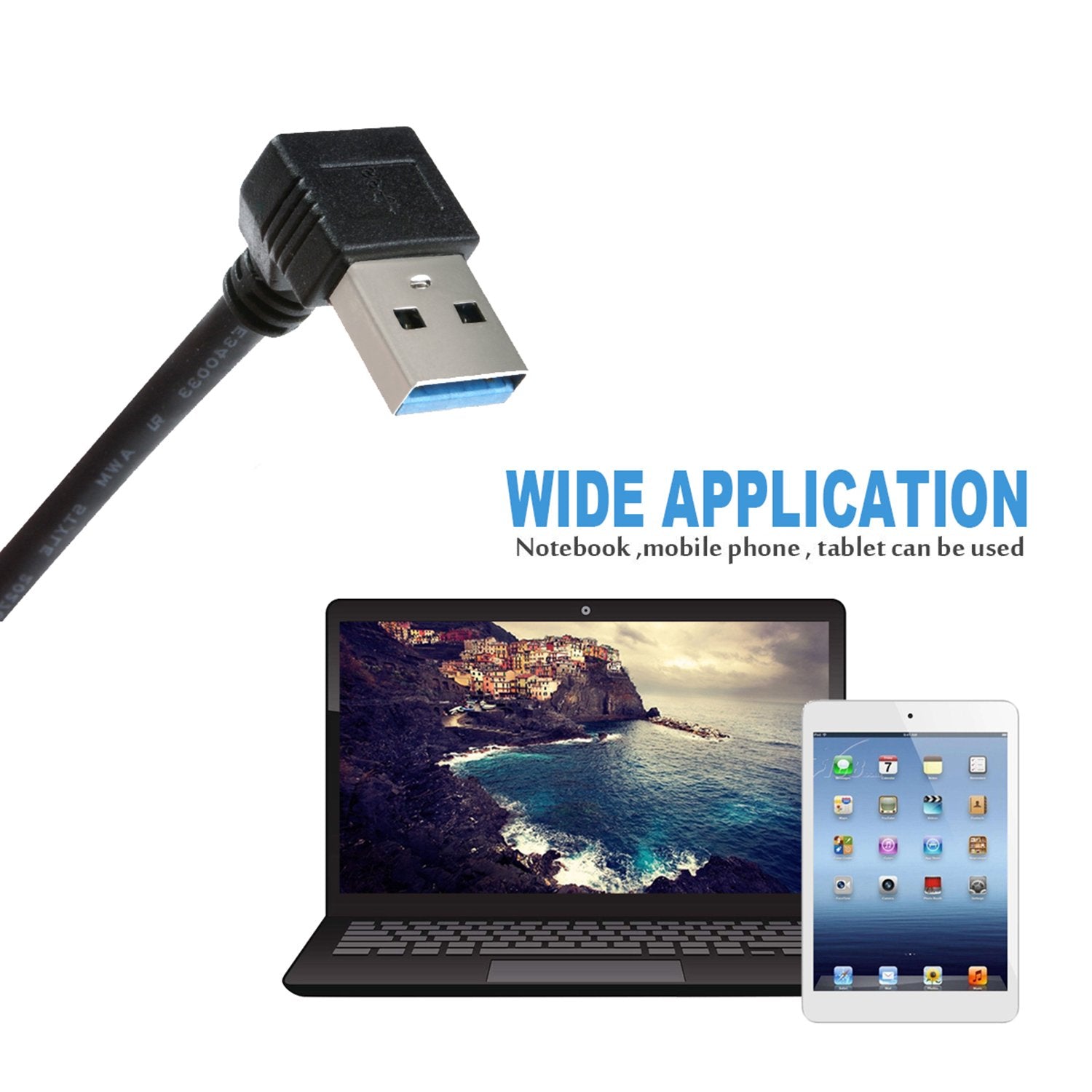 Xxone Usb 3.0 Extension Cable   Up & Down Angle   Male To Female   Pack Of 2 (Black Up Down Angle)