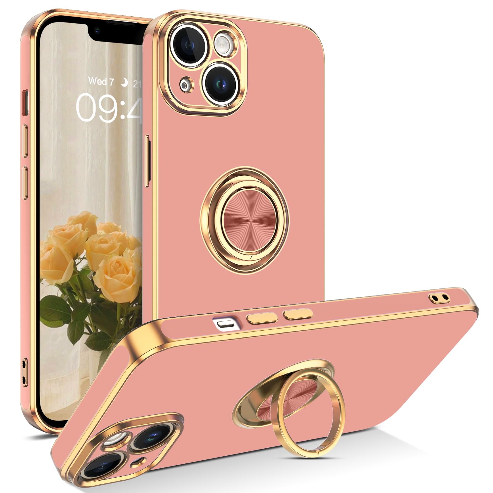 Veningo Compatible With Iphone 14 Case, Slim Fit Soft 360 Ring Holder Kickstand Magnetic Car Mount Supported Easy Clean Shockpro