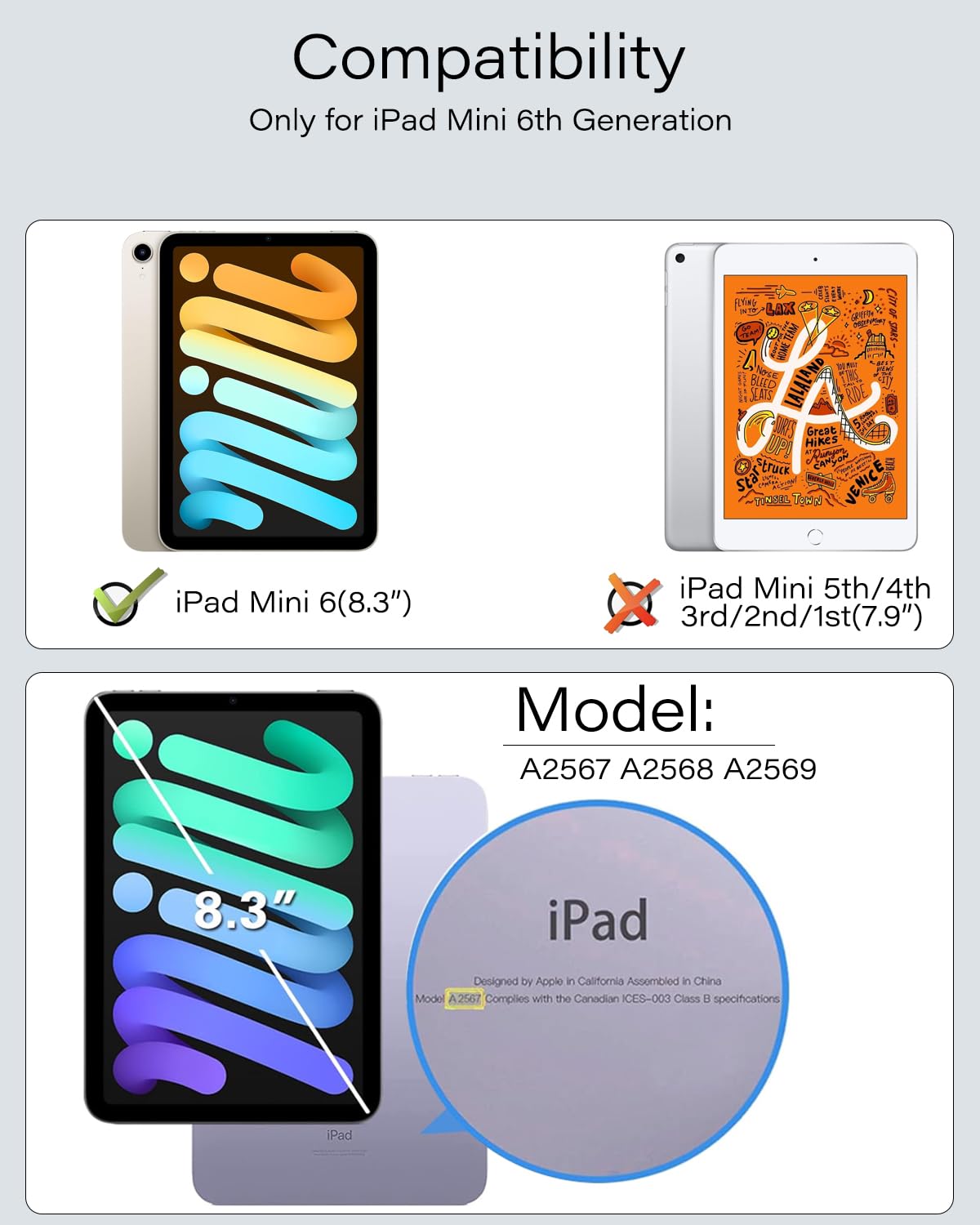 Zenlu Ipad Mini 6Th Generation Case With Removable Magnetic Folio Cover, Premium Pu Leather, Multiple Angles Stand, Pencil Slot