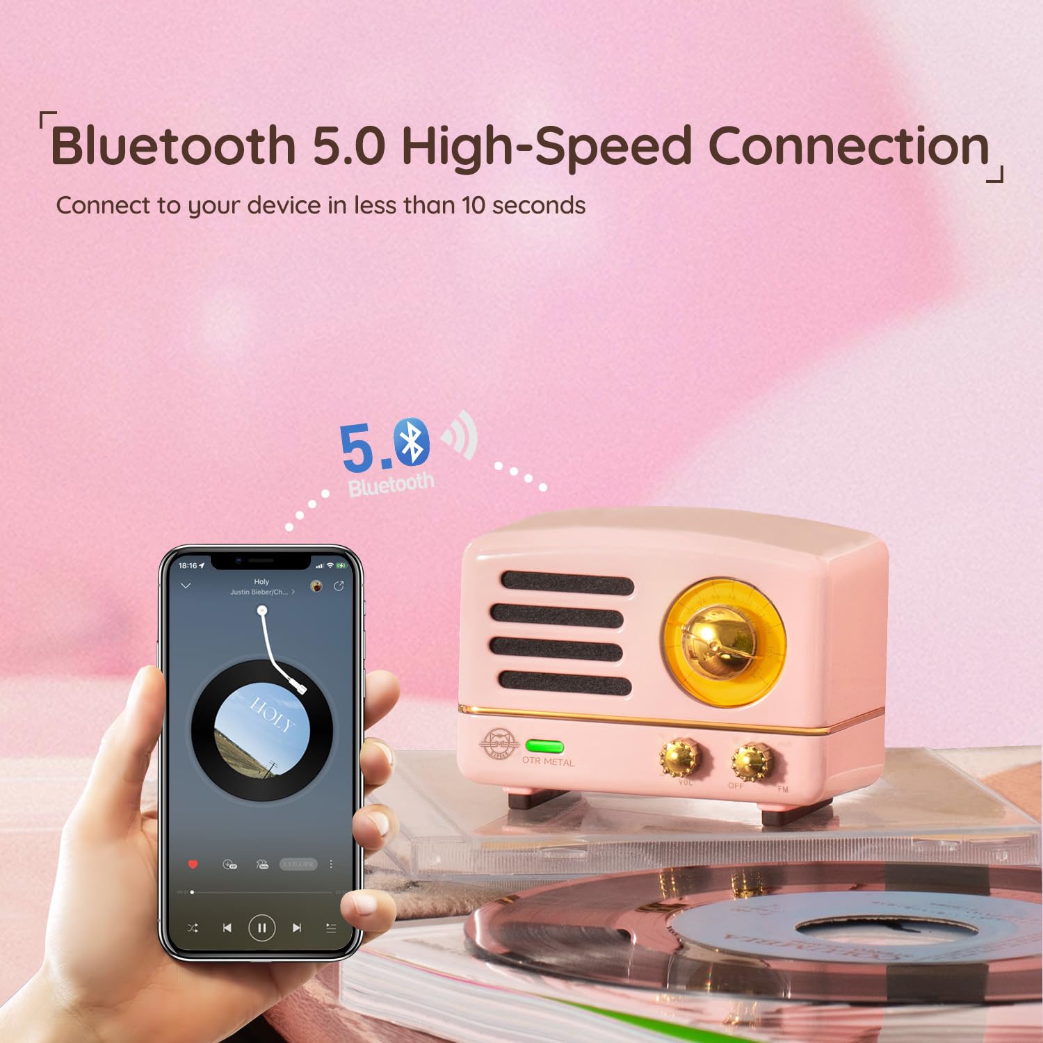 Muzen Portable Bluetooth Speaker, Otr Metal Retro Small Wireless Speaker, Fm Radio With Antenna Aux, 10H+ Long Playtime, High Fi