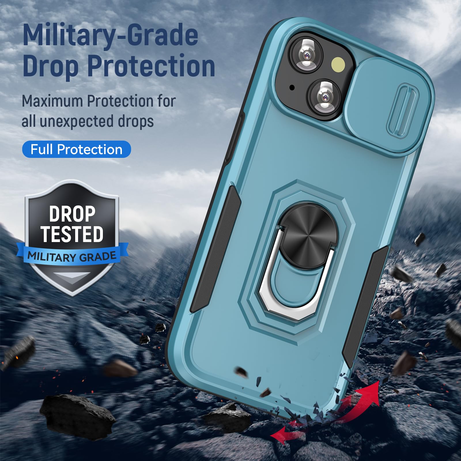 Sefing Phone Case For Iphone 15 Case Iphone 15 Phone Case With Kickstand Ring Holder, With Camera Cover, With Magnetic Car Mount