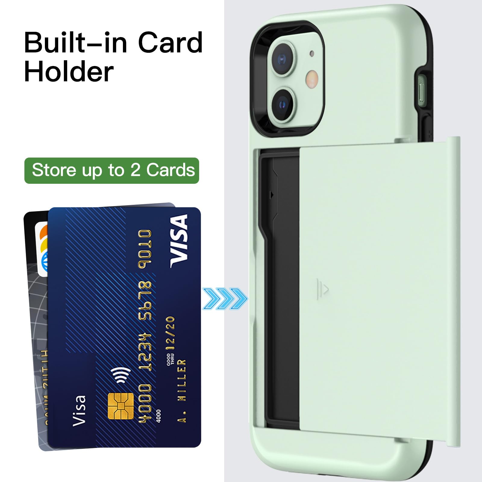 Jetech Wallet Case For Iphone 12/12 Pro 6.1-Inch With Card Holder, Dual Layer Shockproof Protective Phone Cover, Sliding Hidden