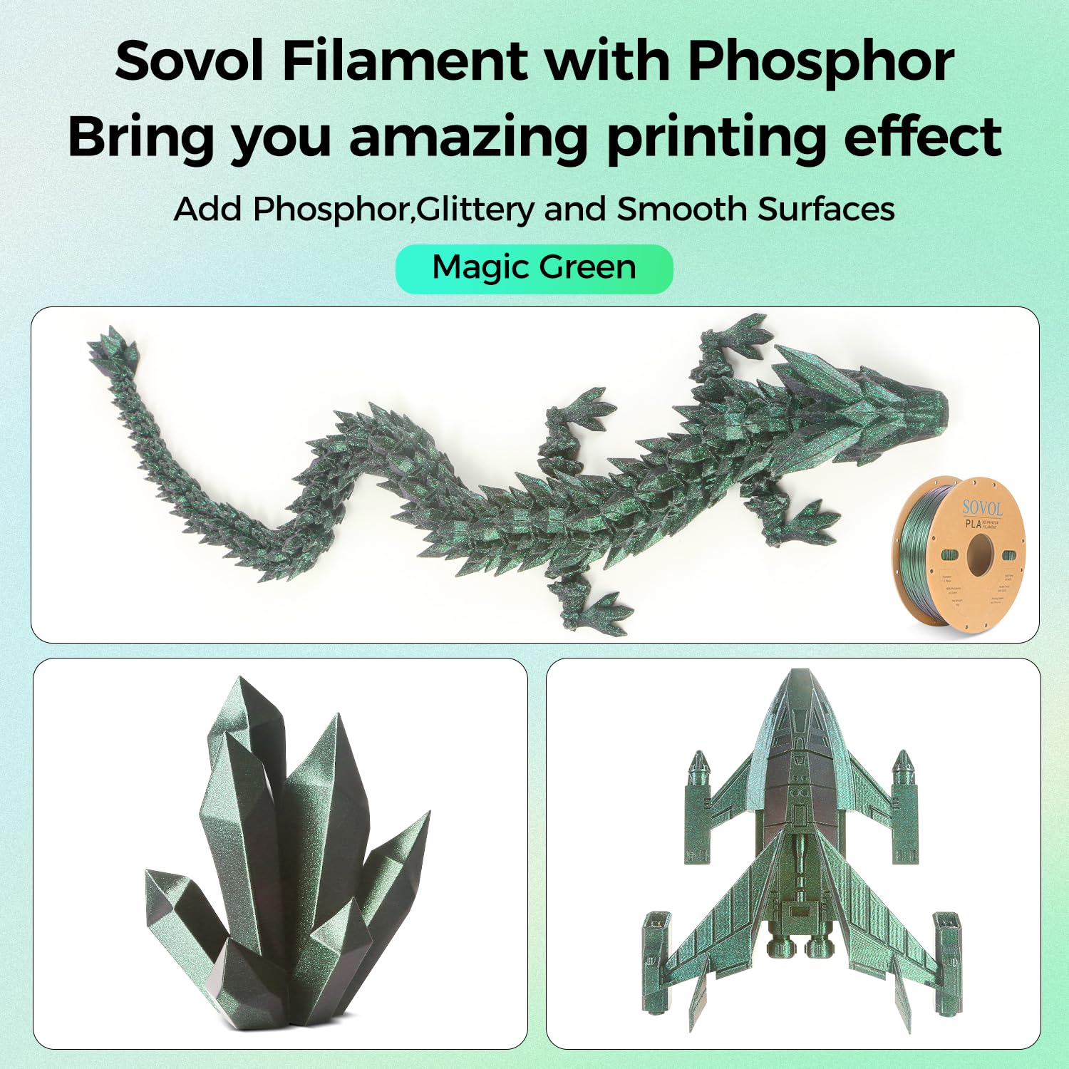 Sovol Silk Pla Filament With Green Glitter 1Kg 1.75Mm, Color Changeable 3D Printer Filament 2.2Lbs, Chameleon Shiny Pla Material