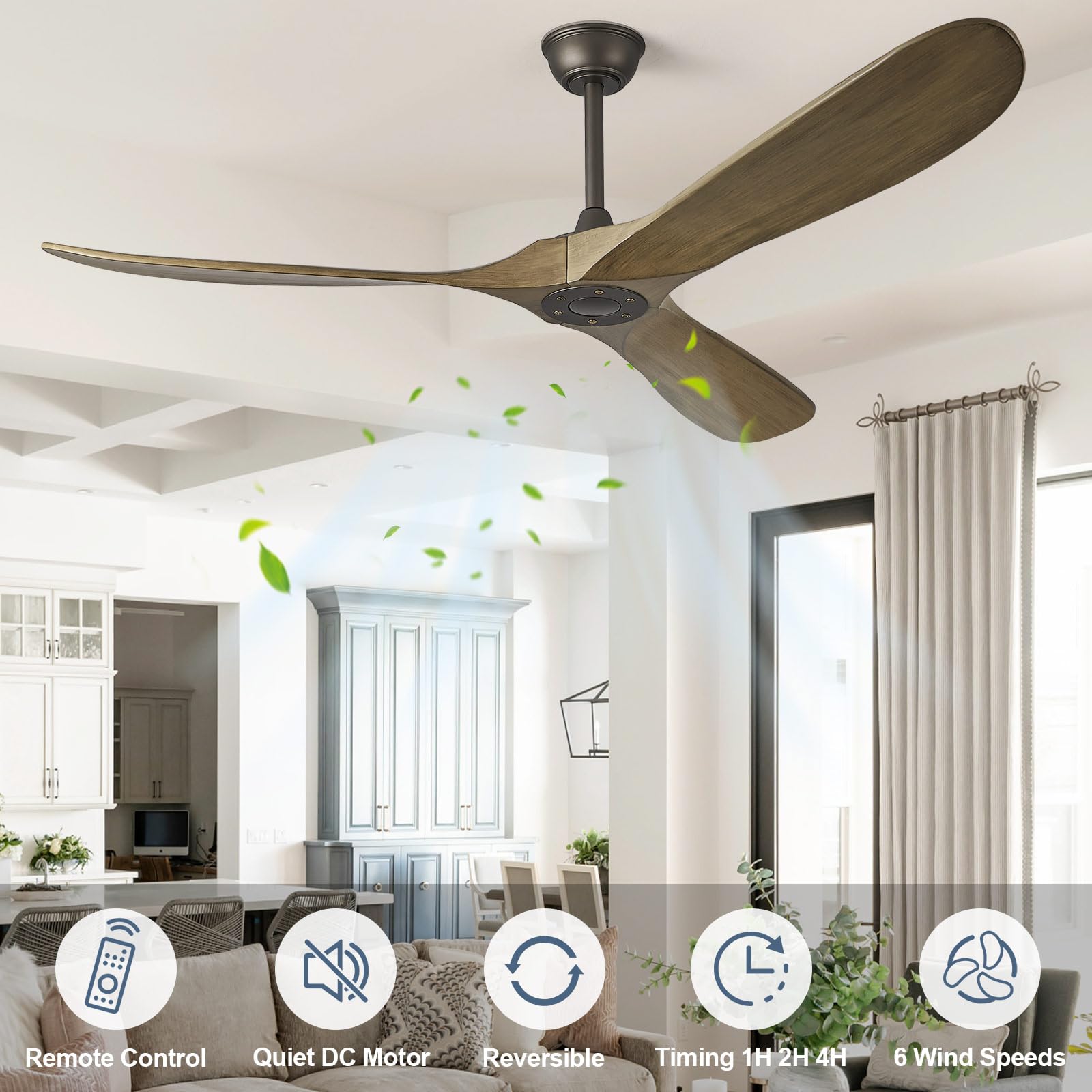 Abz 60'' Ceiling Fan Without Light   60 Inch Propeller Solid Wood Blades Bronze Gray Ceiling Fan No Light With Remote Control Fo