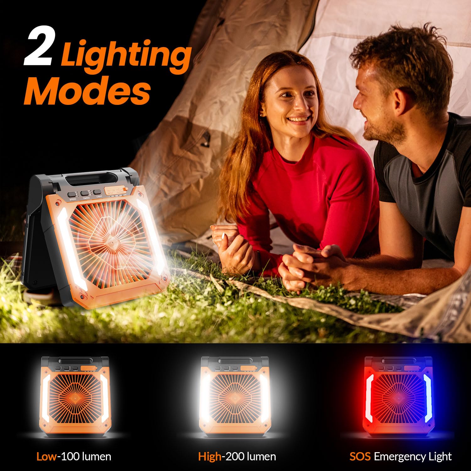 20000Mah Rechargeable Solar Powered Portable Fan With Led Lantern, 3 Speeds Cordless Battery Operated Camping Fan With Powerbank