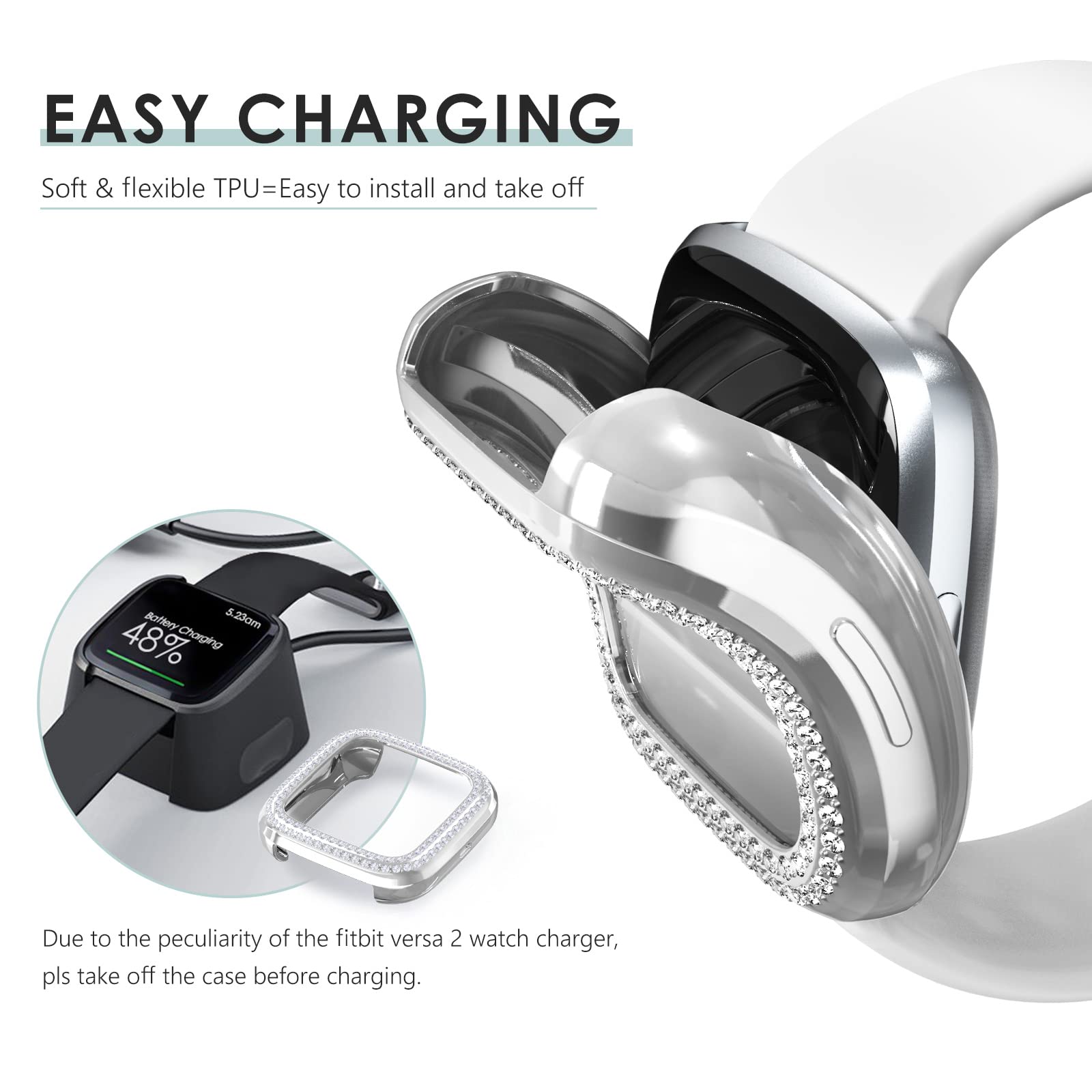 Chanchy 10 Pack Compatible With Fitbit Versa 2 Screen Protector Case, Soft Tpu Full Protective Case Cover Bumper Bling Crystal D