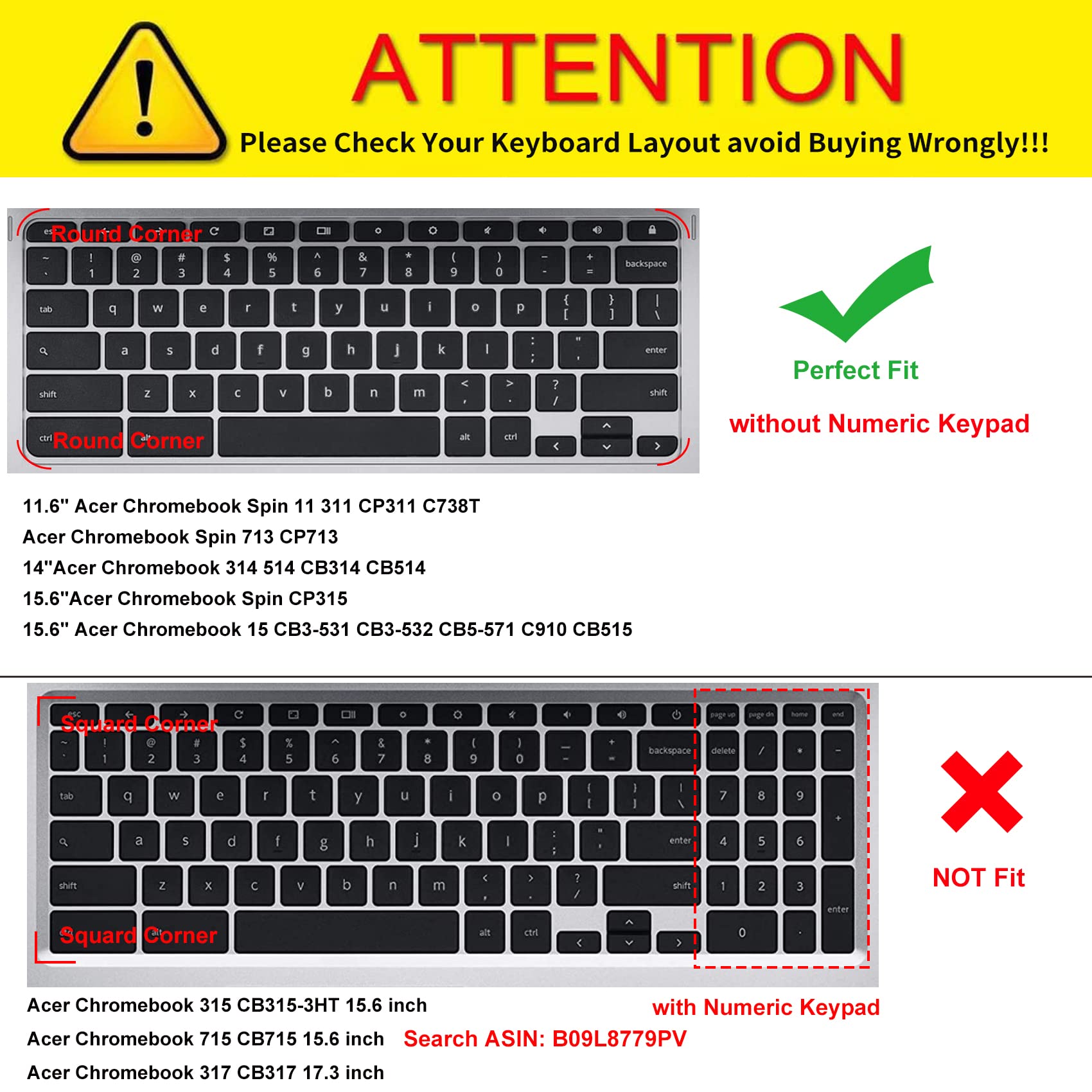 Keyboard Cover For Acer Chromebook Spin 11 311 C733 Cp311 511 512/Chromebook 11 Cb3 131 Cb3 132 Cp311 C738T Cb5 132T/Chromebook