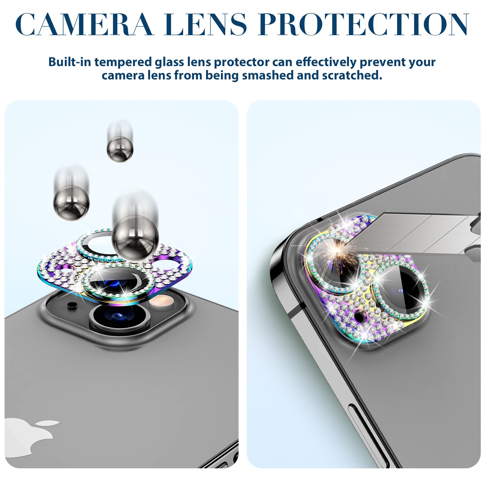 Goton Bling Metal Protector For Iphone 14 Plus & Iphone 14 Camera Lens Protector, Glitter Diamond Lens Cover Glass Screen Protec