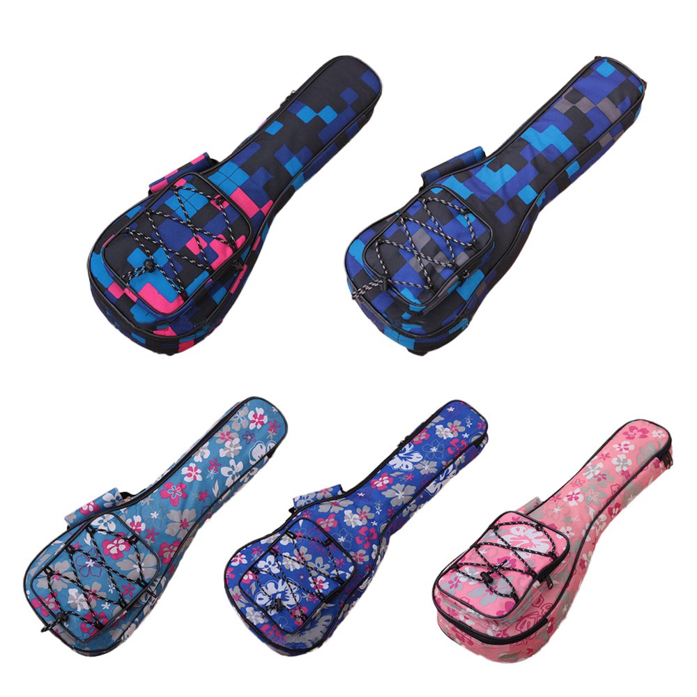 Hot Seal 10Mm Waterproof Durable Colorful Ukulele Case Bag With Storage (26In, Blue Flowers)